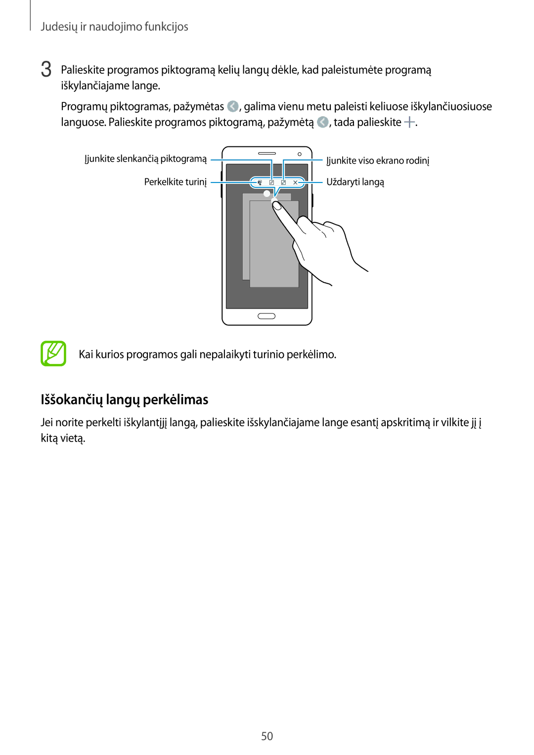 Samsung SM-A700FZWASEB, SM-A500FZDUSEB, SM-A700FZDASEB, SM-A700FZKASEB manual Iššokančių langų perkėlimas 