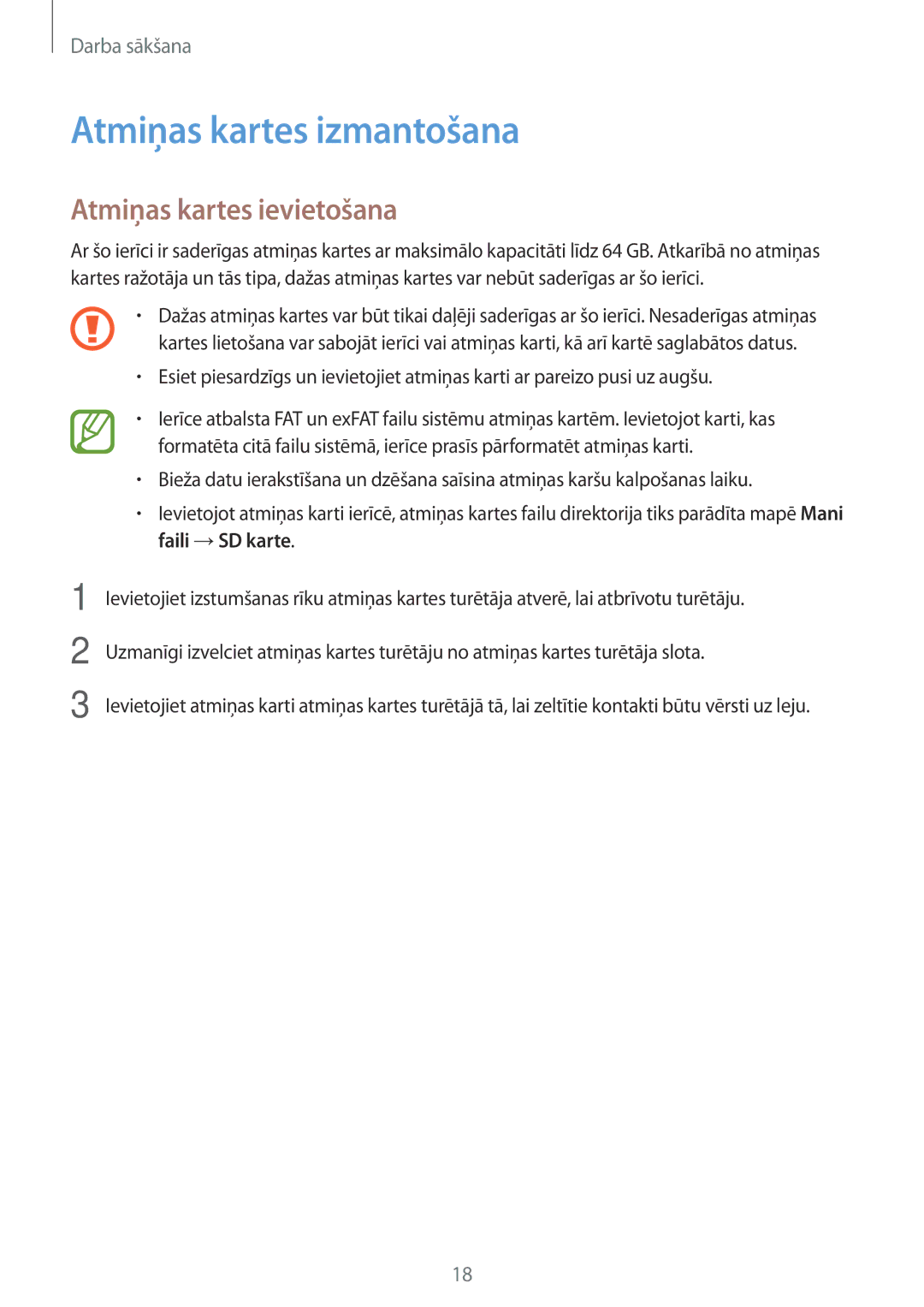 Samsung SM-A700FZWASEB, SM-A500FZDUSEB, SM-A700FZDASEB manual Atmiņas kartes izmantošana, Atmiņas kartes ievietošana 