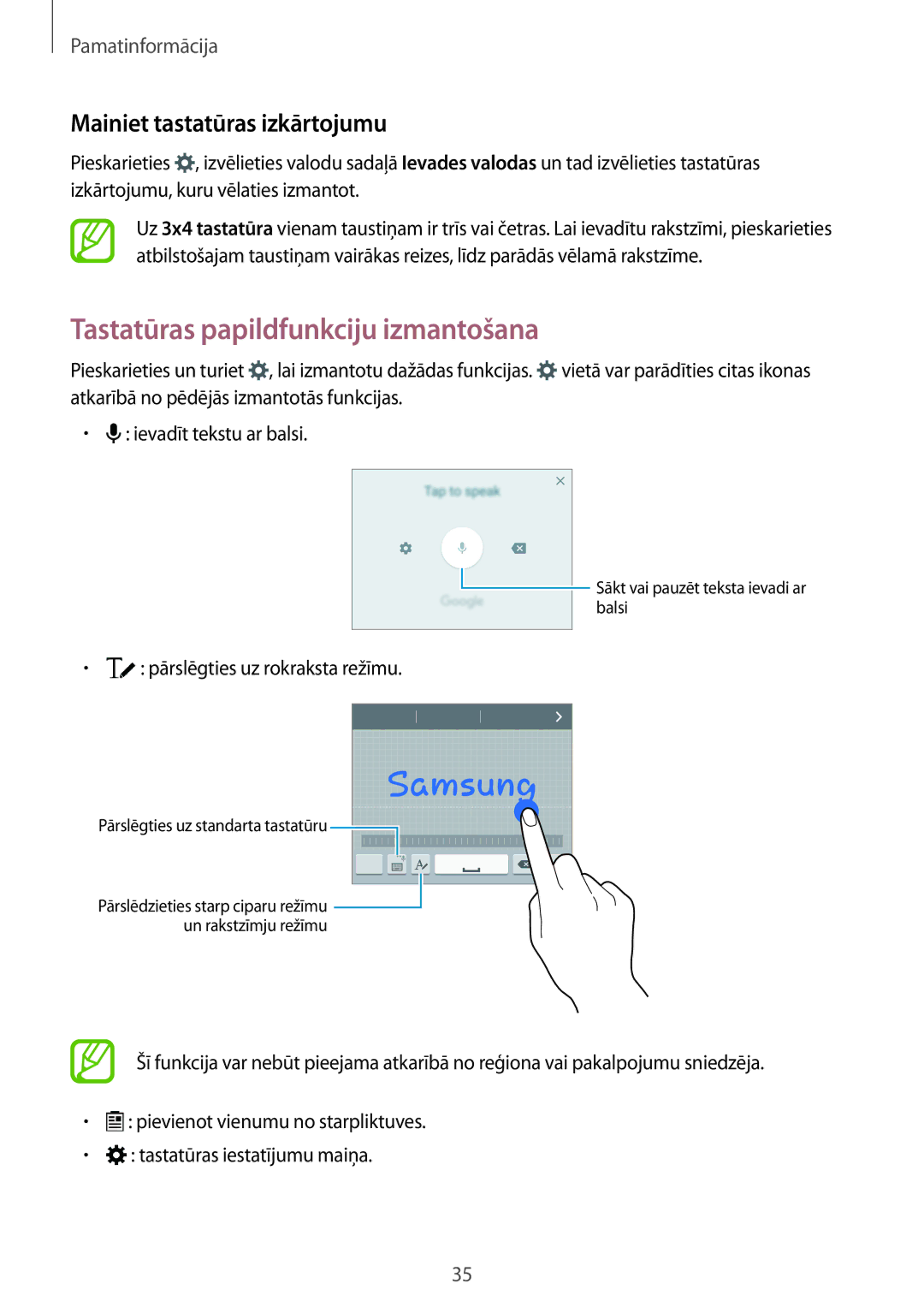 Samsung SM-A700FZKASEB, SM-A500FZDUSEB manual Tastatūras papildfunkciju izmantošana, Mainiet tastatūras izkārtojumu 