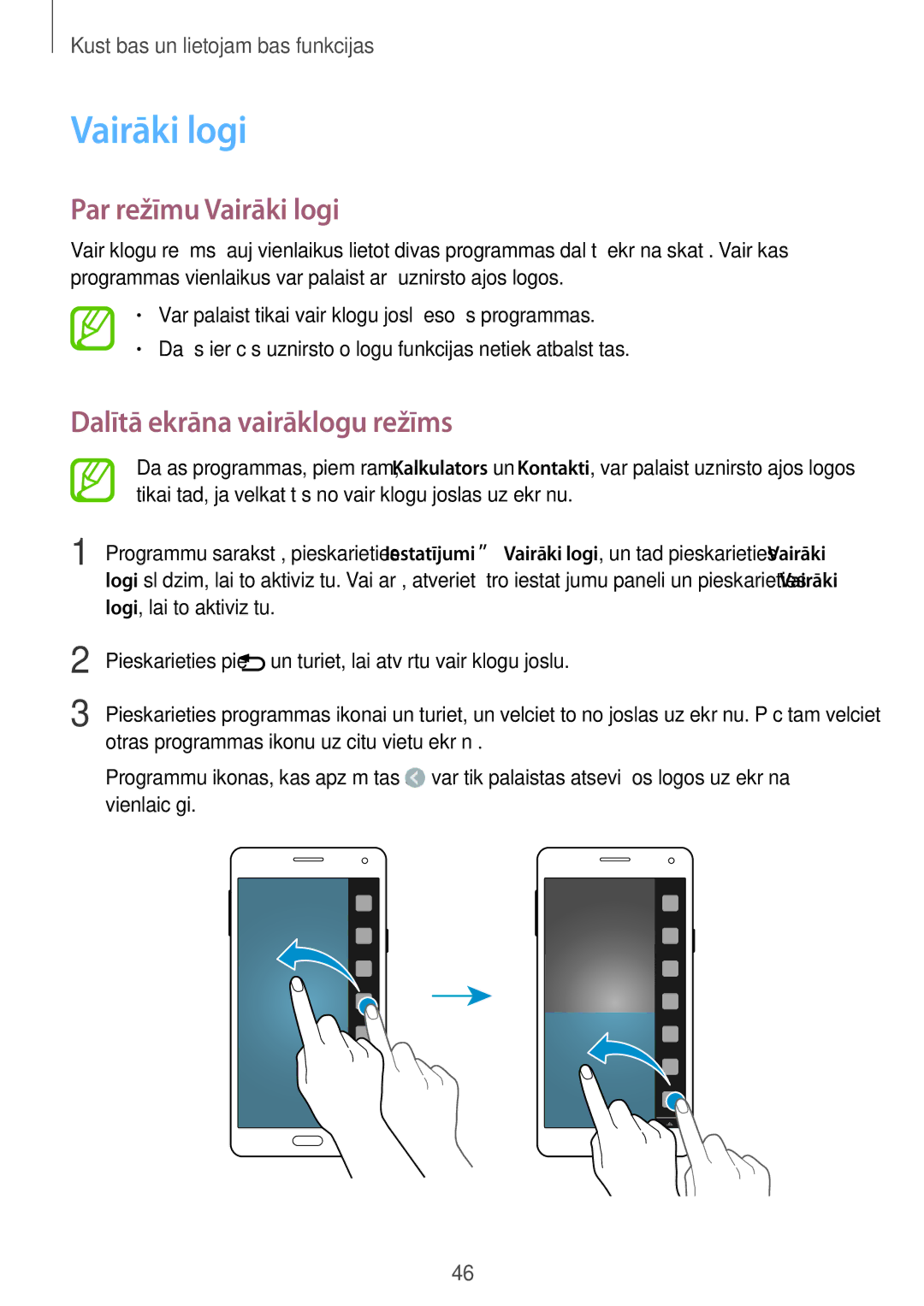 Samsung SM-A700FZWASEB, SM-A500FZDUSEB, SM-A700FZDASEB manual Par režīmu Vairāki logi, Dalītā ekrāna vairāklogu režīms 