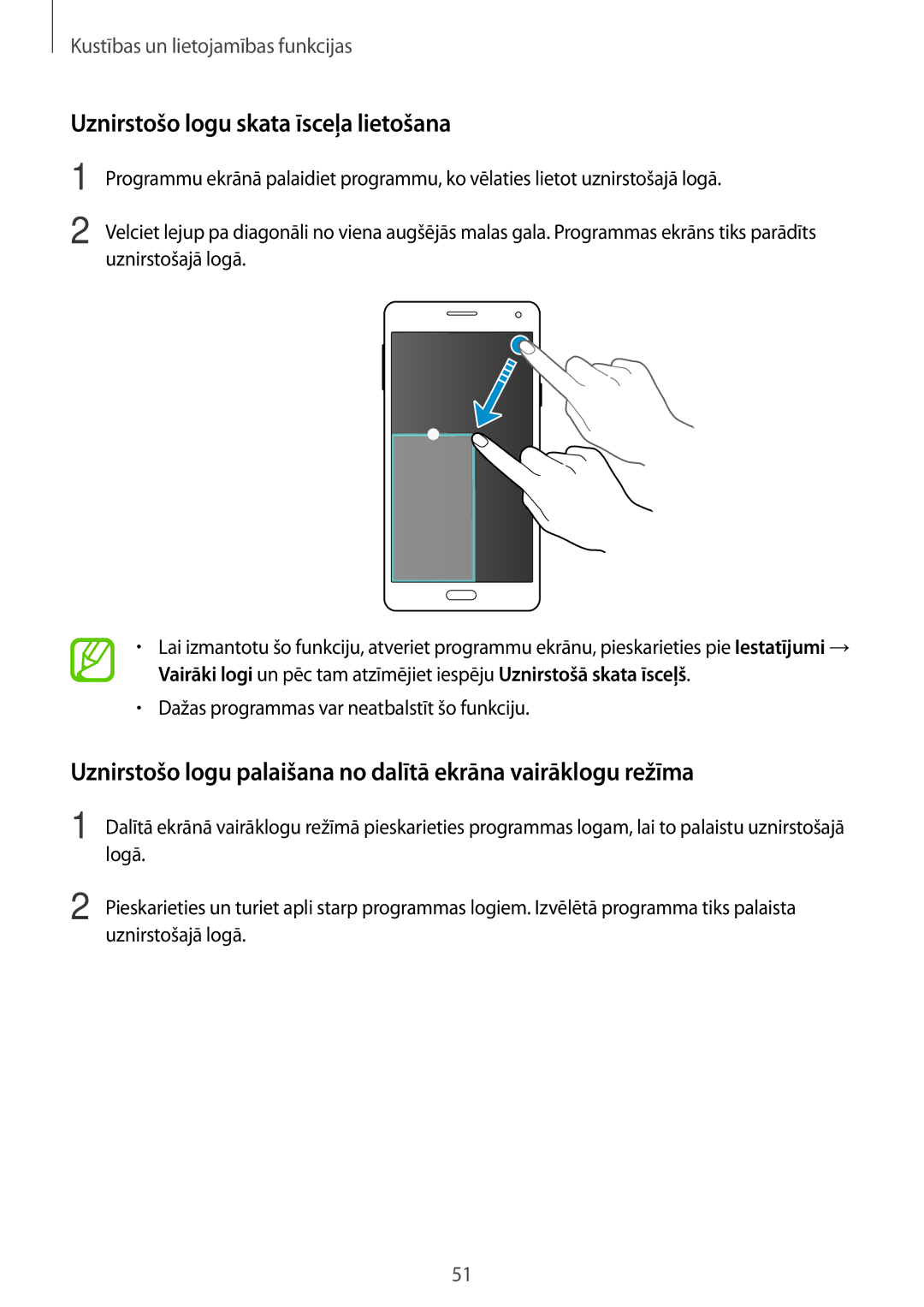 Samsung SM-A700FZKASEB, SM-A500FZDUSEB, SM-A700FZDASEB, SM-A700FZWASEB manual Uznirstošo logu skata īsceļa lietošana 