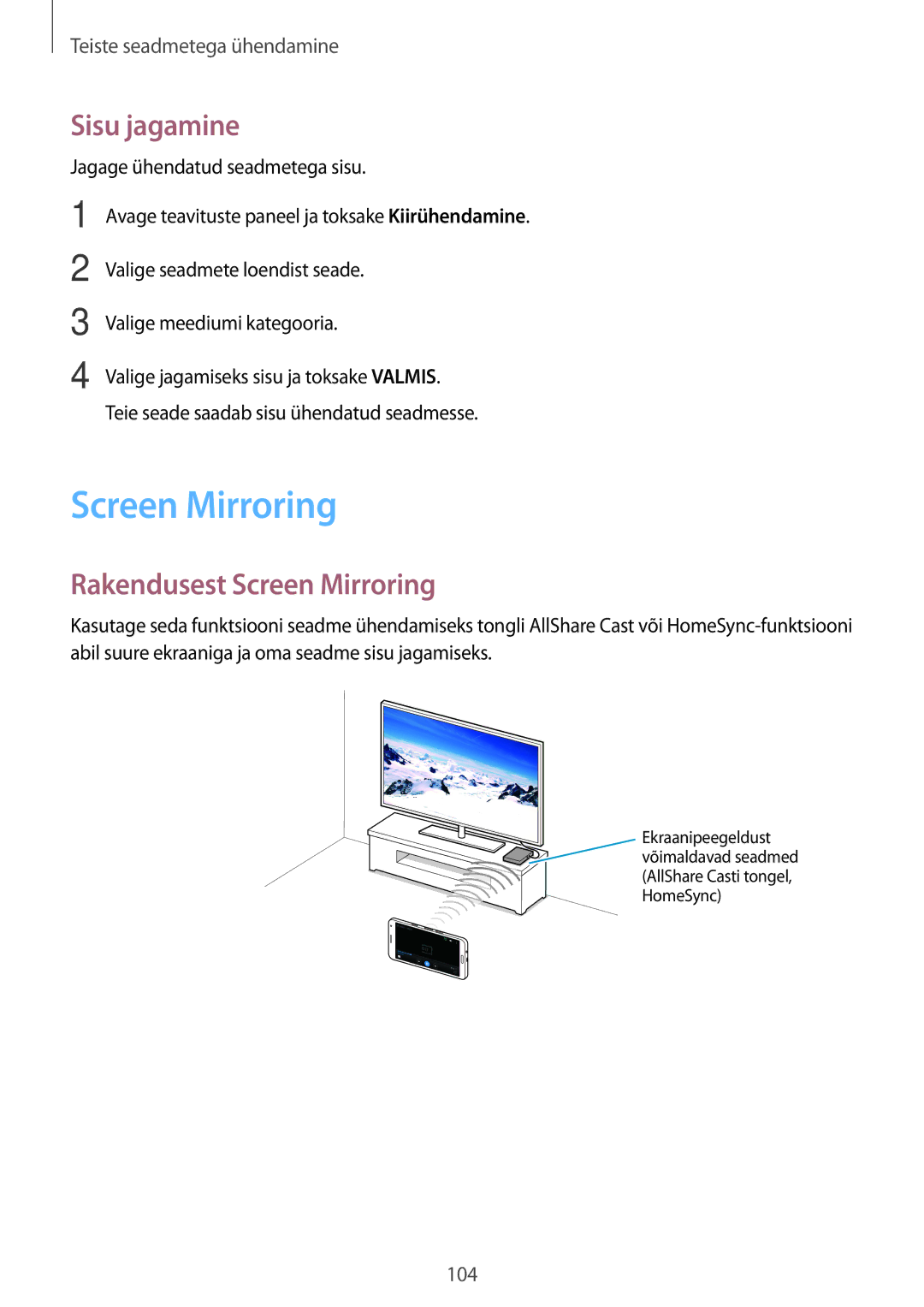 Samsung SM-A500FZDUSEB manual Sisu jagamine, Rakendusest Screen Mirroring 