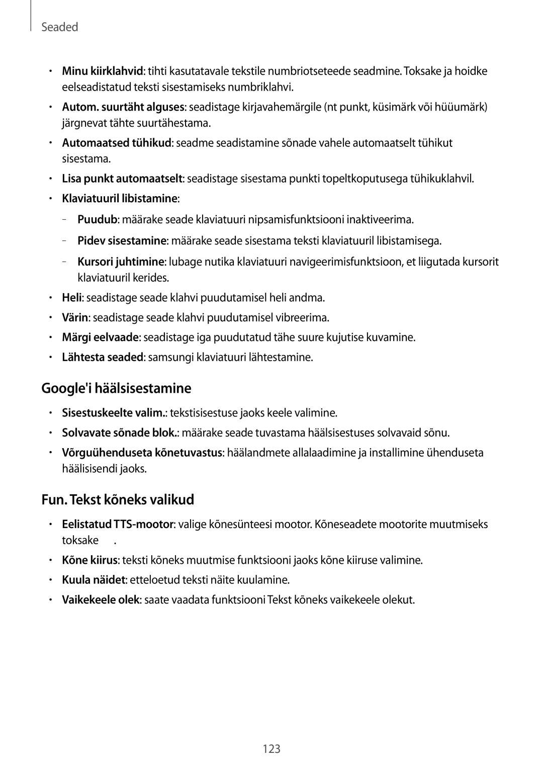 Samsung SM-A500FZDUSEB manual Googlei häälsisestamine, Fun. Tekst kõneks valikud, Klaviatuuril libistamine 