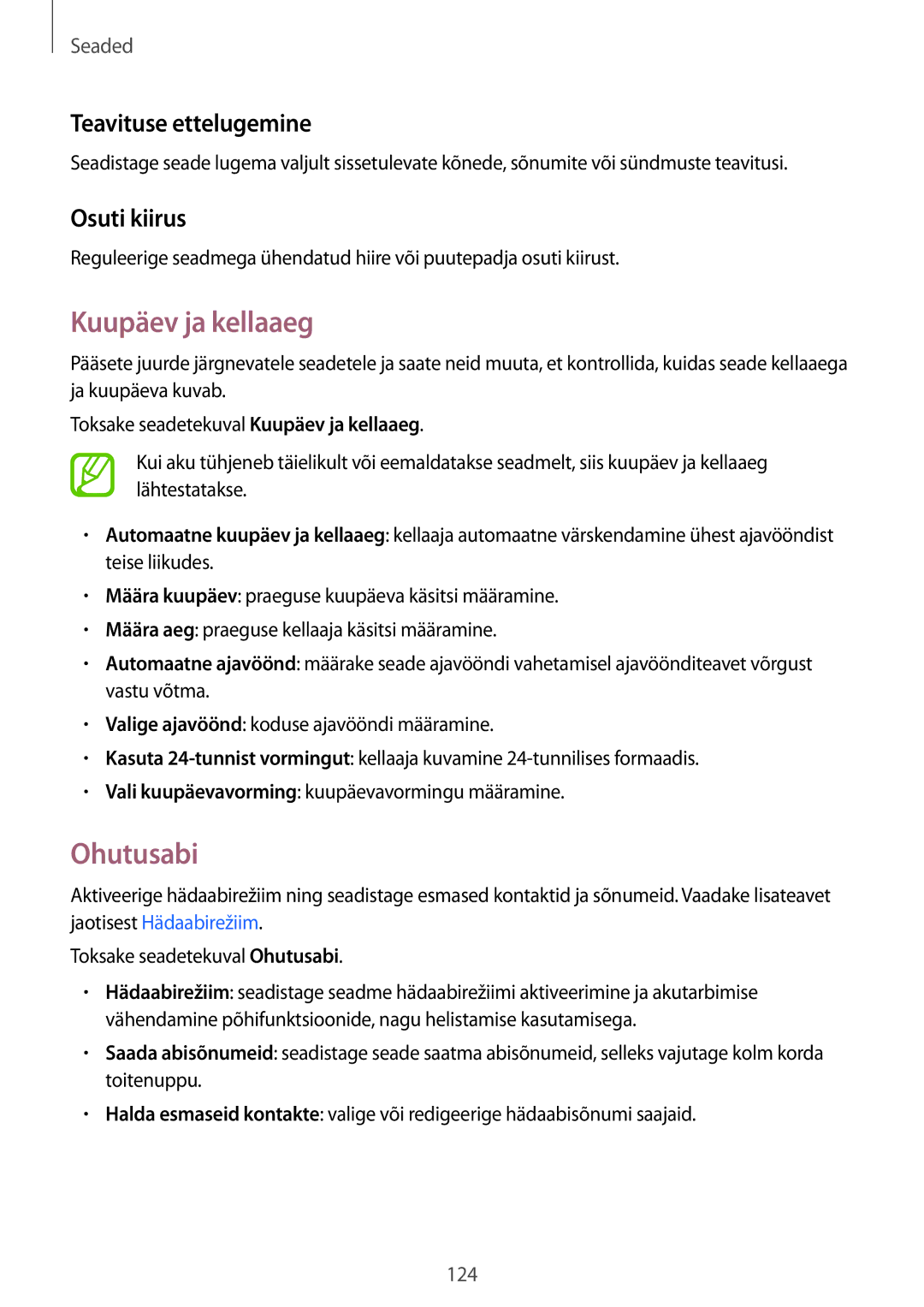 Samsung SM-A500FZDUSEB manual Kuupäev ja kellaaeg, Ohutusabi, Teavituse ettelugemine, Osuti kiirus 