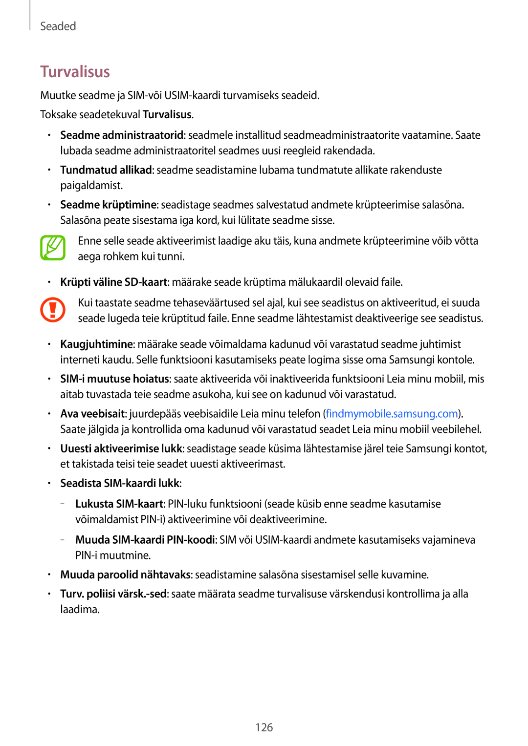 Samsung SM-A500FZDUSEB manual Turvalisus, Seadista SIM-kaardi lukk 