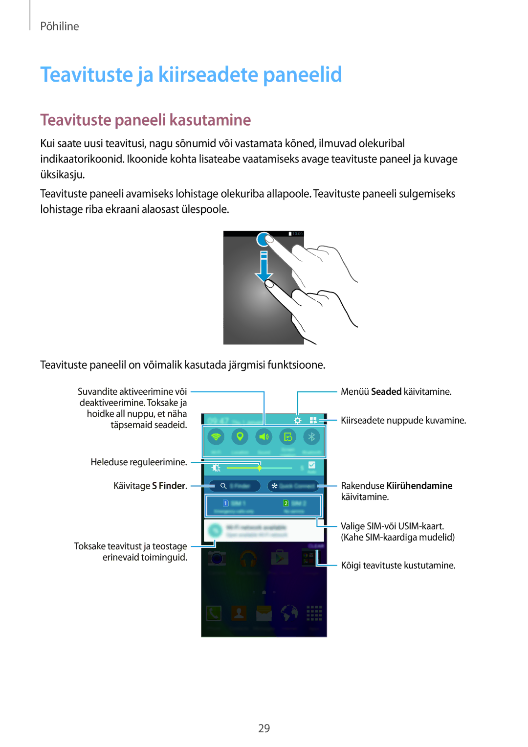 Samsung SM-A500FZDUSEB manual Teavituste ja kiirseadete paneelid, Teavituste paneeli kasutamine 