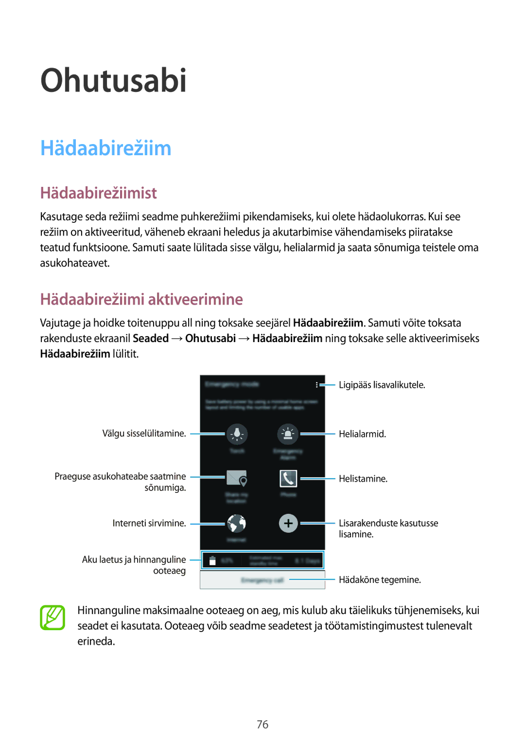 Samsung SM-A500FZDUSEB manual Ohutusabi, Hädaabirežiimist, Hädaabirežiimi aktiveerimine 