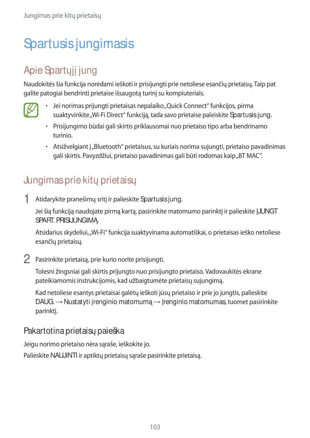 Samsung SM-A500FZDUSEB manual Spartusis jungimasis, Apie Spartųjį jung, Pakartotina prietaisų paieška 