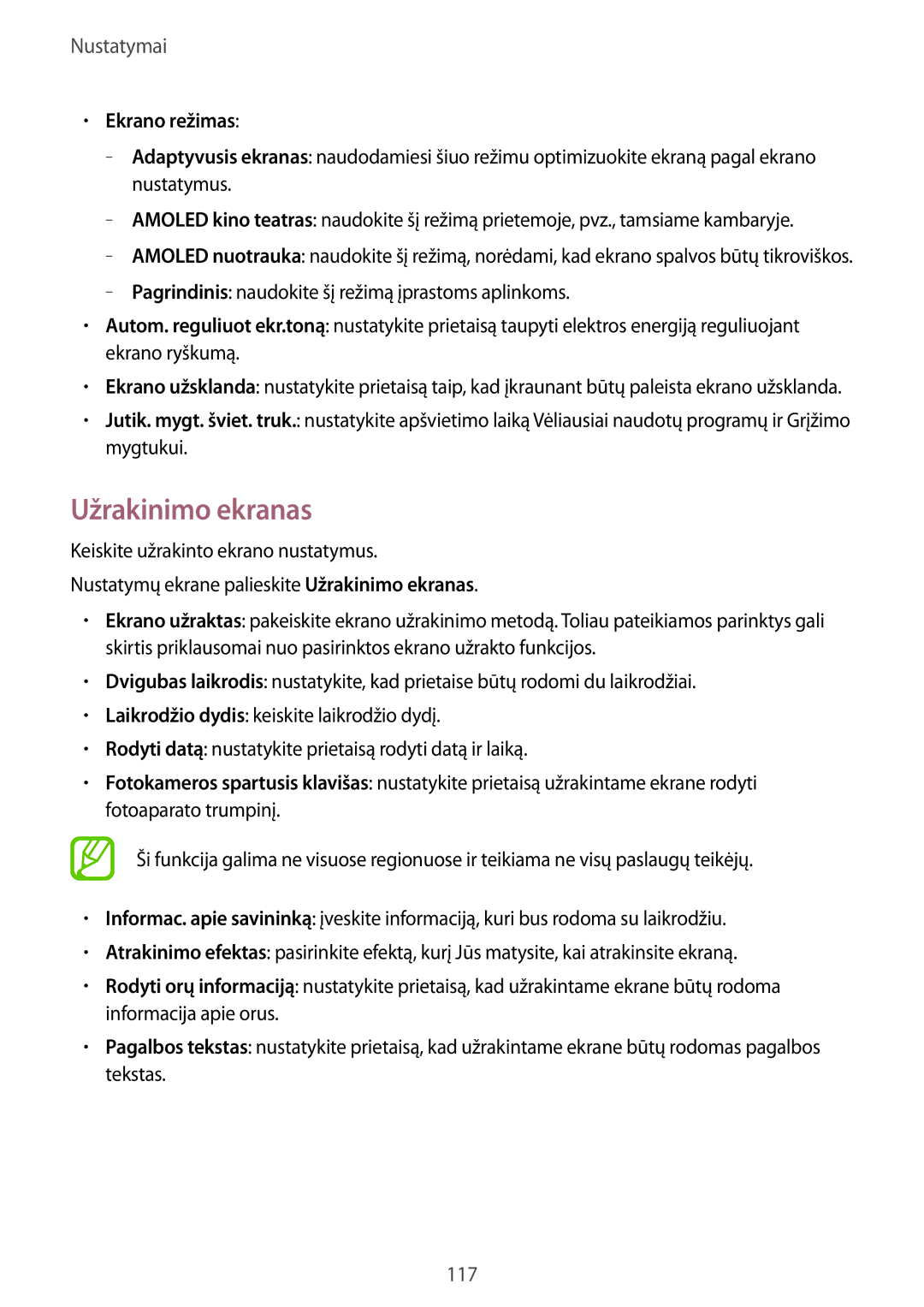 Samsung SM-A500FZDUSEB manual Užrakinimo ekranas, Ekrano režimas 