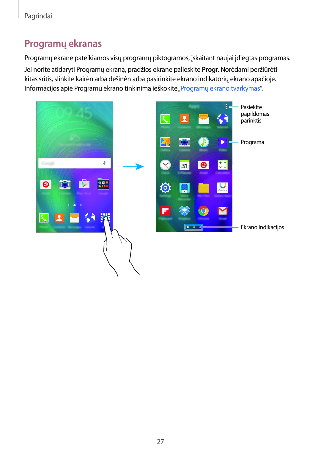 Samsung SM-A500FZDUSEB manual Programų ekranas 