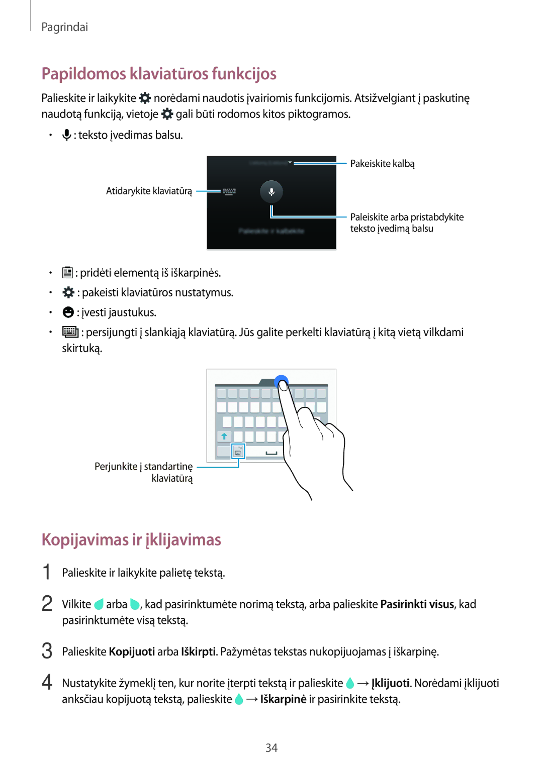 Samsung SM-A500FZDUSEB manual Papildomos klaviatūros funkcijos, Kopijavimas ir įklijavimas, Pasirinktumėte visą tekstą 