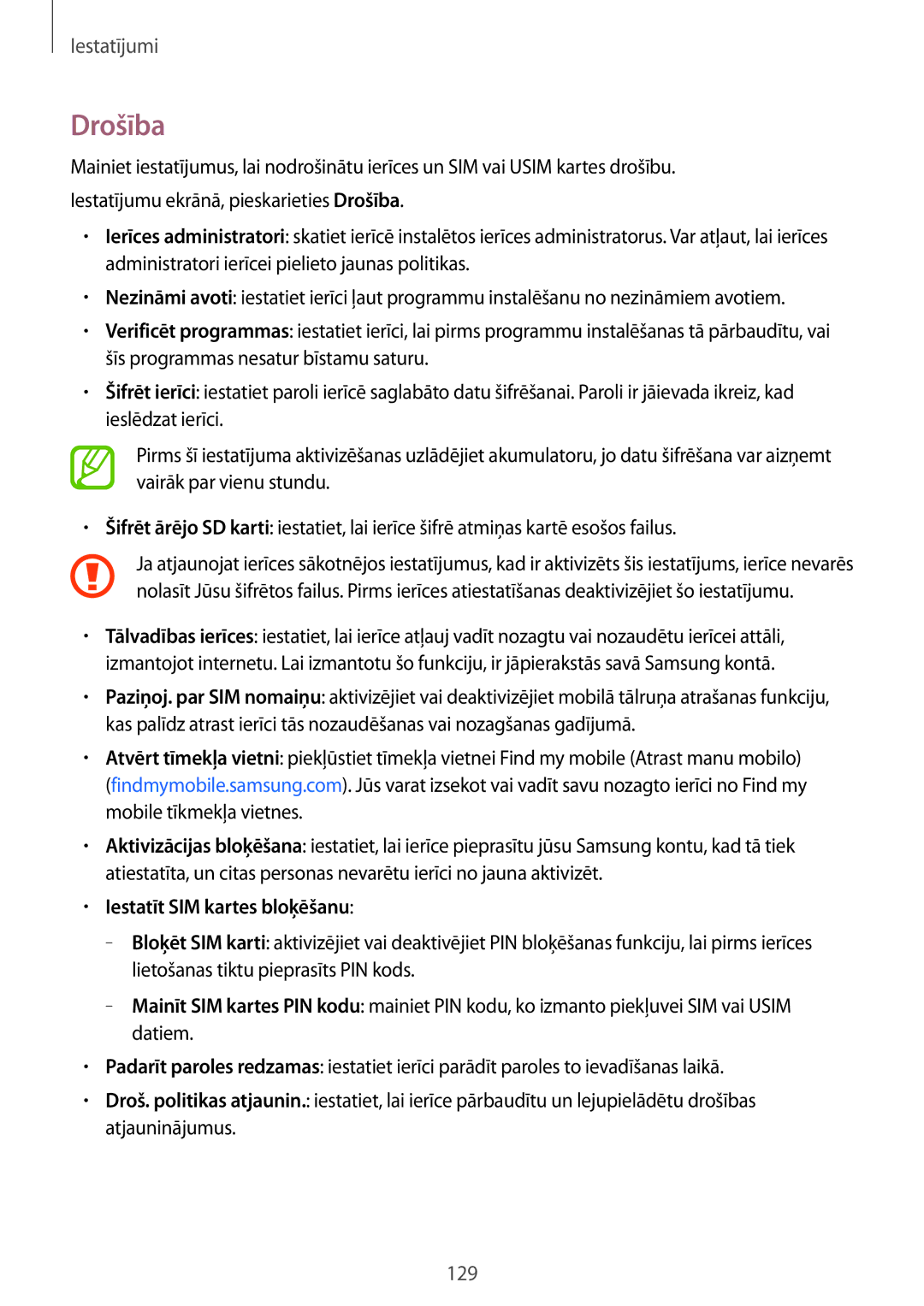 Samsung SM-A500FZDUSEB manual Drošība, Iestatīt SIM kartes bloķēšanu 