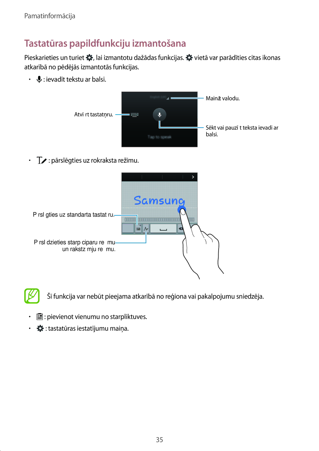 Samsung SM-A500FZDUSEB manual Tastatūras papildfunkciju izmantošana 