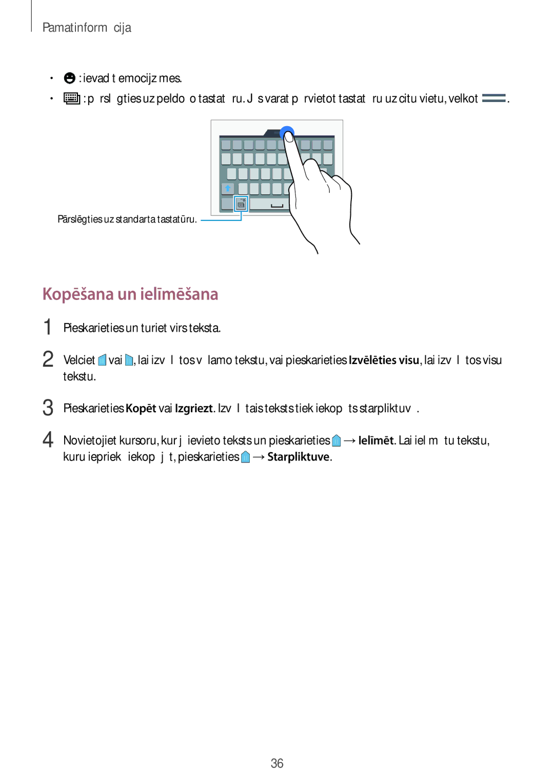 Samsung SM-A500FZDUSEB manual Kopēšana un ielīmēšana, Ievadīt emocijzīmes 