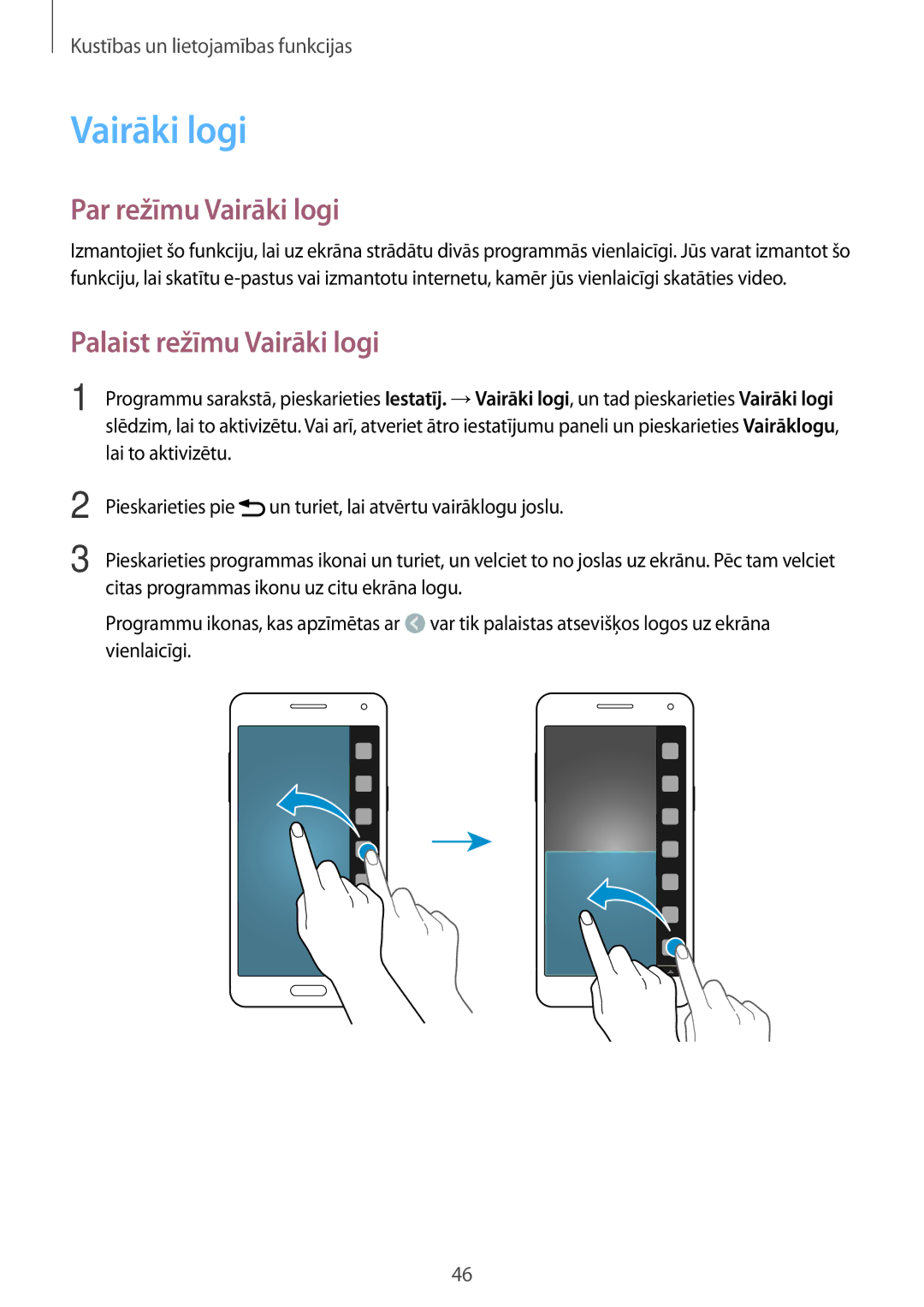 Samsung SM-A500FZDUSEB manual Par režīmu Vairāki logi, Palaist režīmu Vairāki logi 