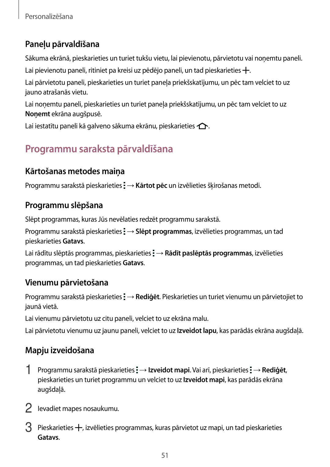 Samsung SM-A500FZDUSEB manual Programmu saraksta pārvaldīšana 