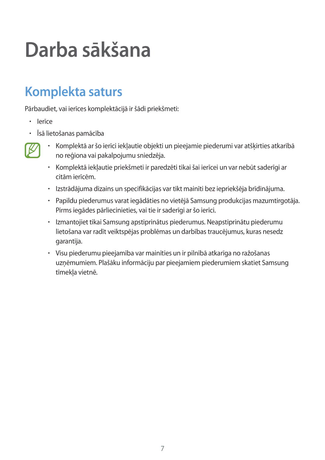 Samsung SM-A500FZDUSEB manual Darba sākšana, Komplekta saturs 