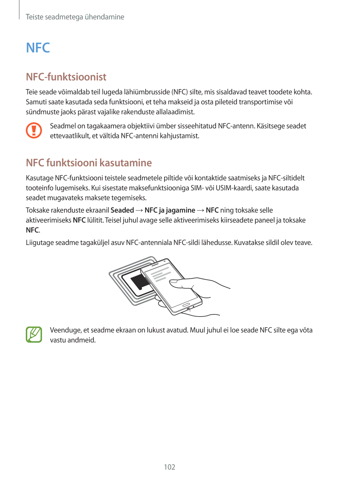 Samsung SM-A500FZDUSEB manual NFC-funktsioonist, NFC funktsiooni kasutamine 