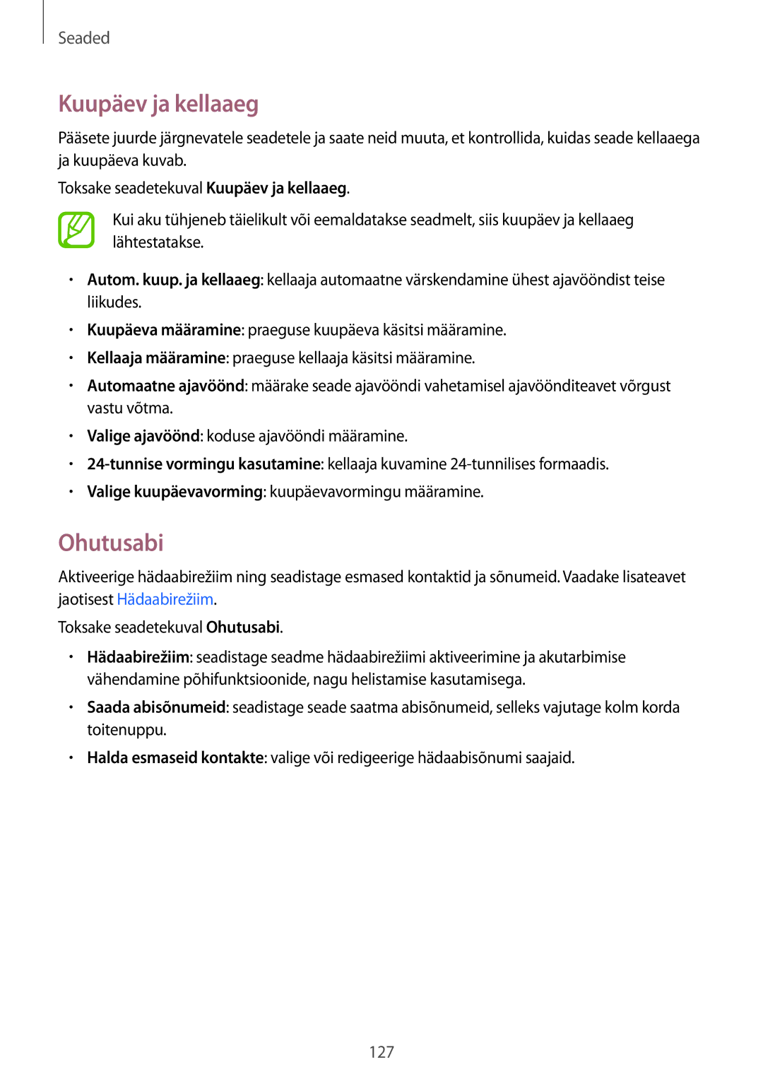 Samsung SM-A500FZDUSEB manual Kuupäev ja kellaaeg, Ohutusabi 