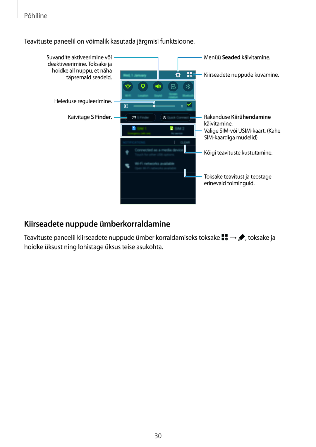 Samsung SM-A500FZDUSEB manual Kiirseadete nuppude ümberkorraldamine 