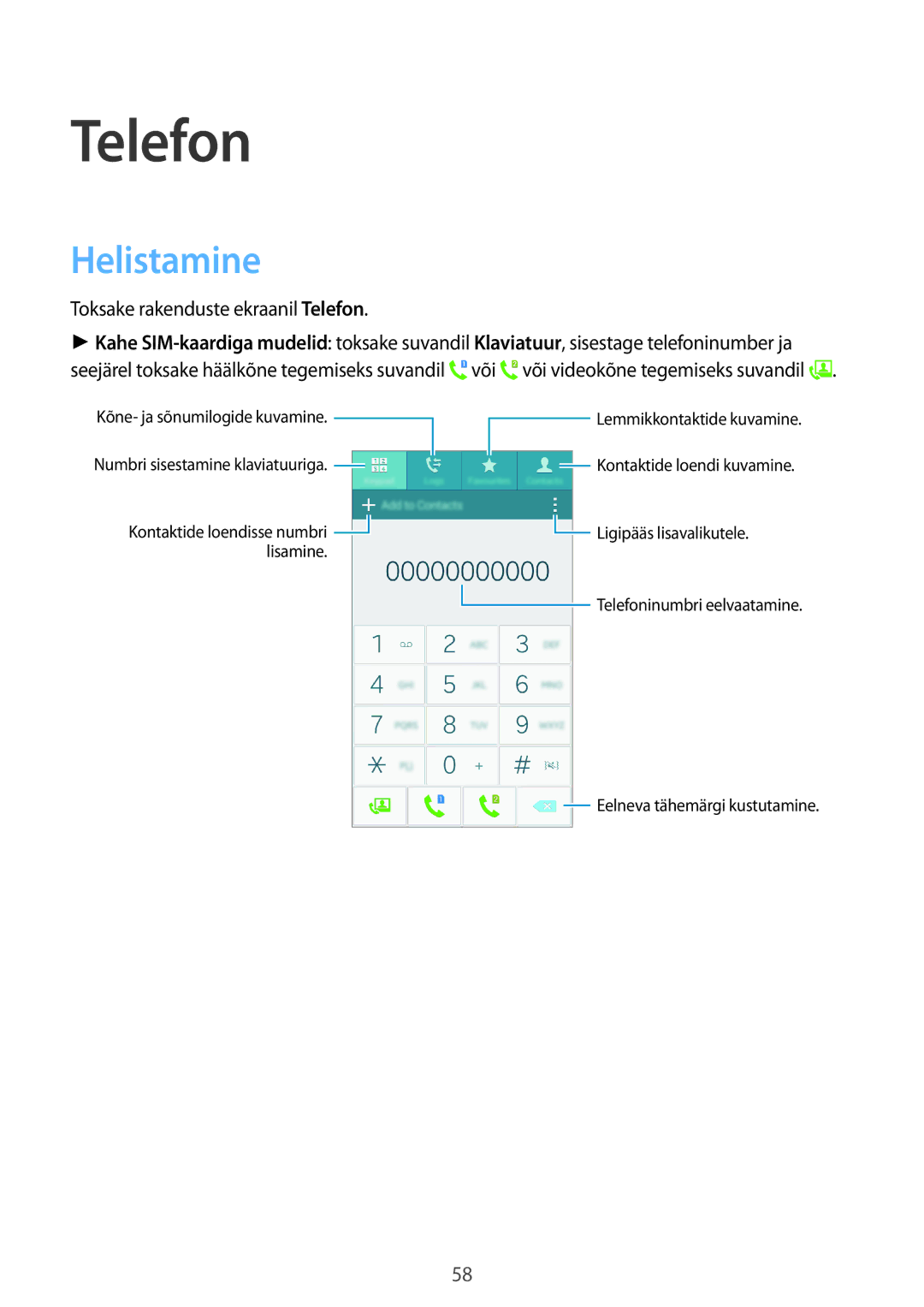 Samsung SM-A500FZDUSEB manual Helistamine, Toksake rakenduste ekraanil Telefon 