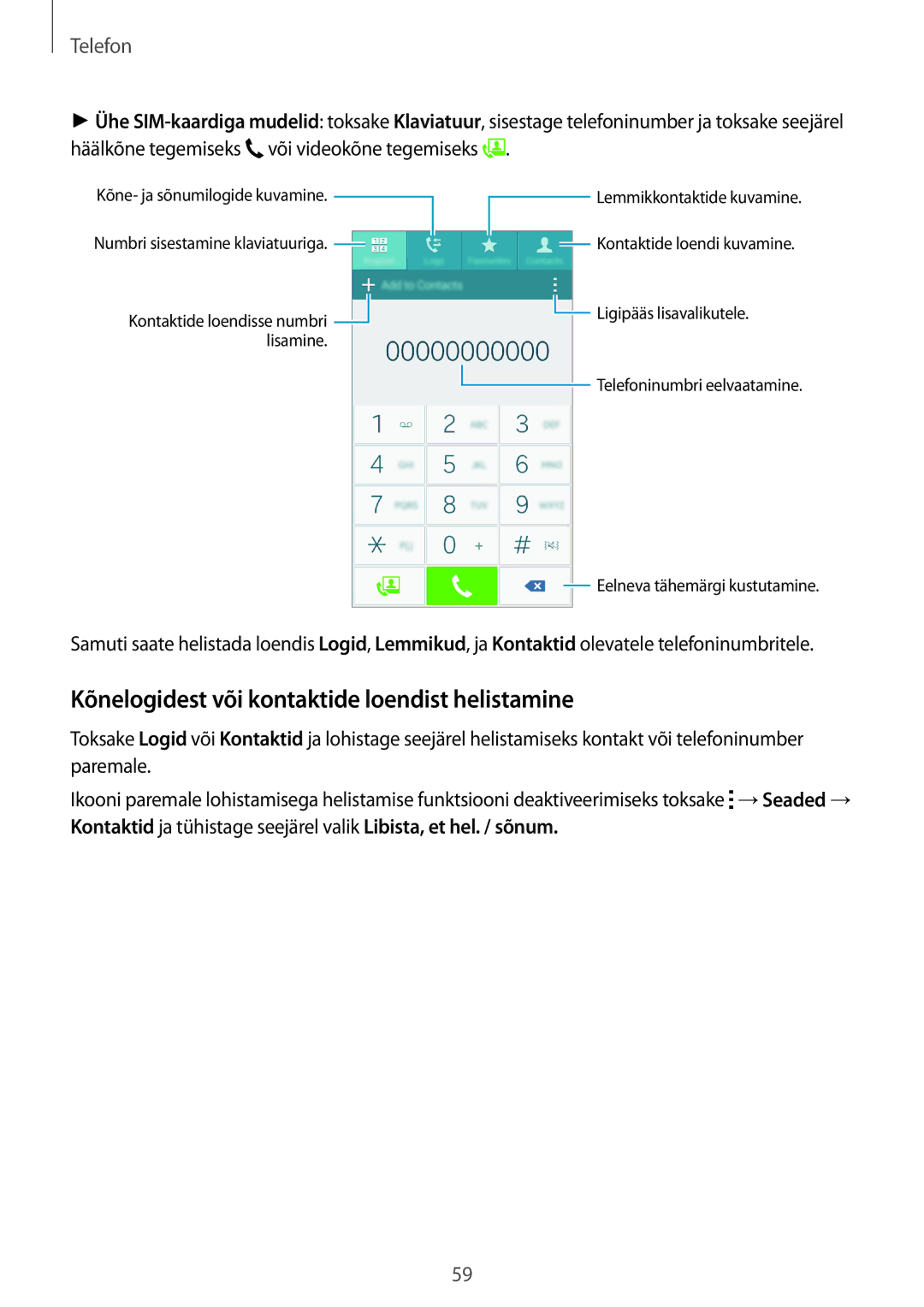 Samsung SM-A500FZDUSEB manual Kõnelogidest või kontaktide loendist helistamine, Telefon 