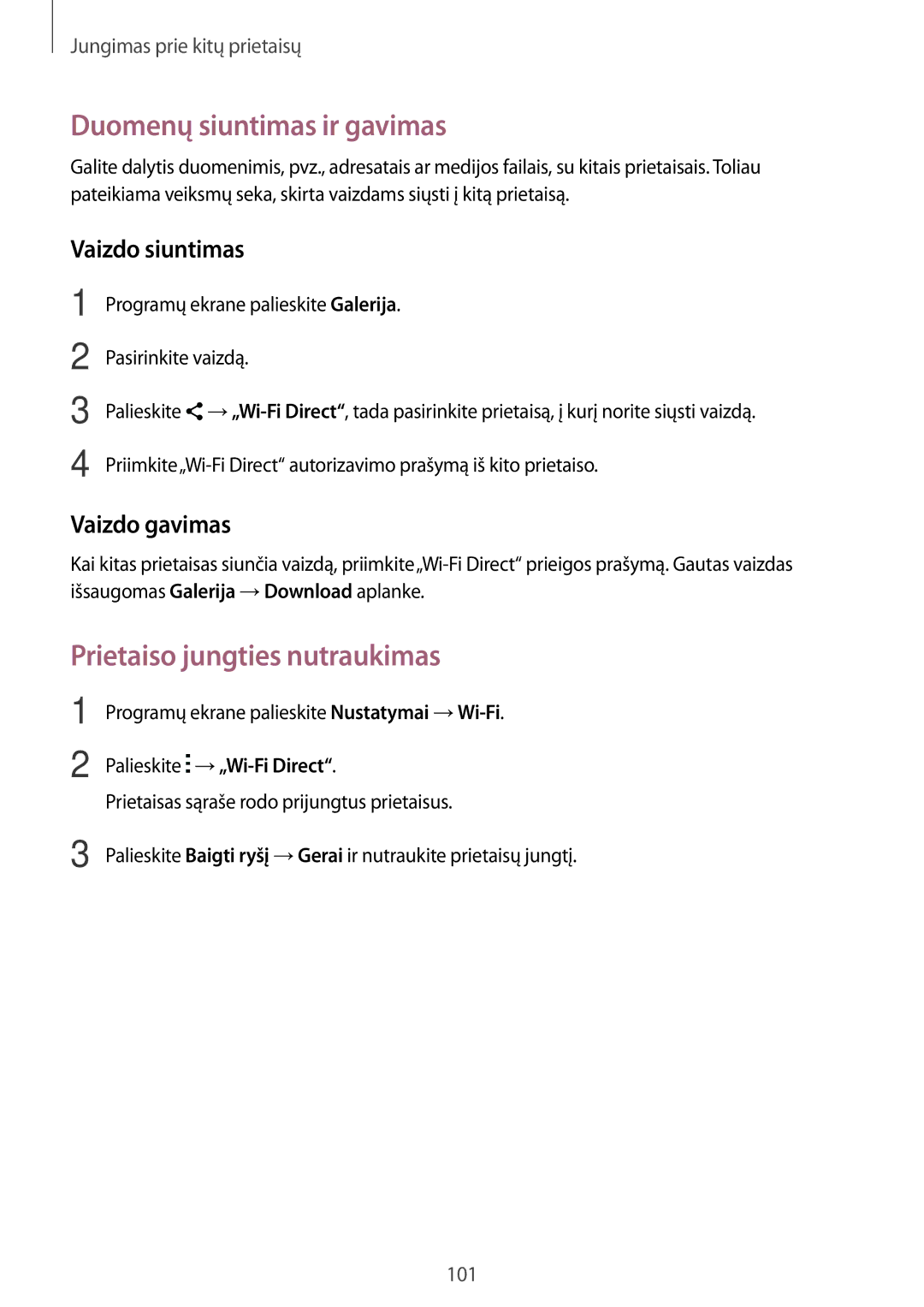 Samsung SM-A500FZDUSEB manual Prietaiso jungties nutraukimas, Programų ekrane palieskite Nustatymai →Wi-Fi 