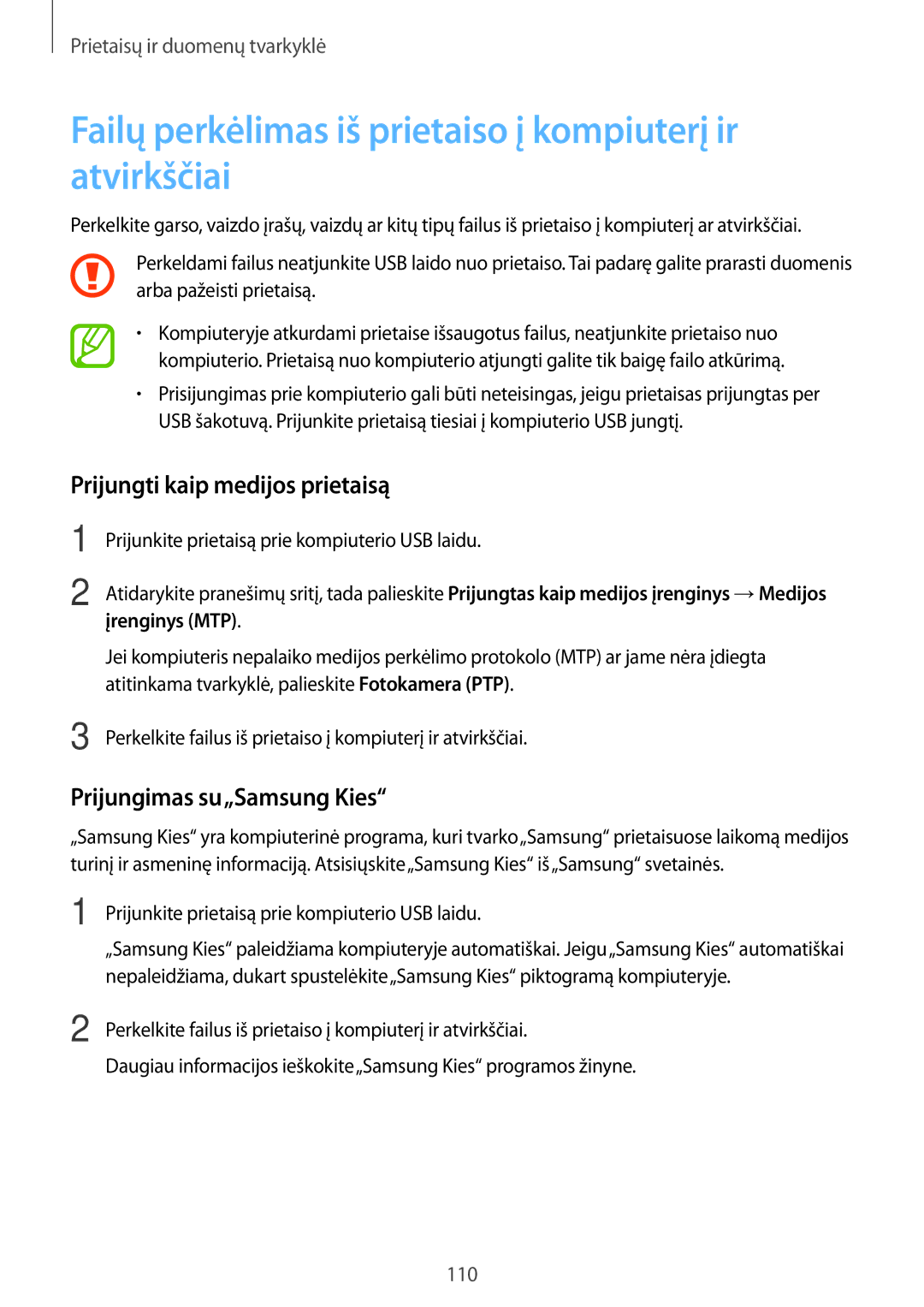 Samsung SM-A500FZDUSEB manual Failų perkėlimas iš prietaiso į kompiuterį ir atvirkščiai, Prijungti kaip medijos prietaisą 