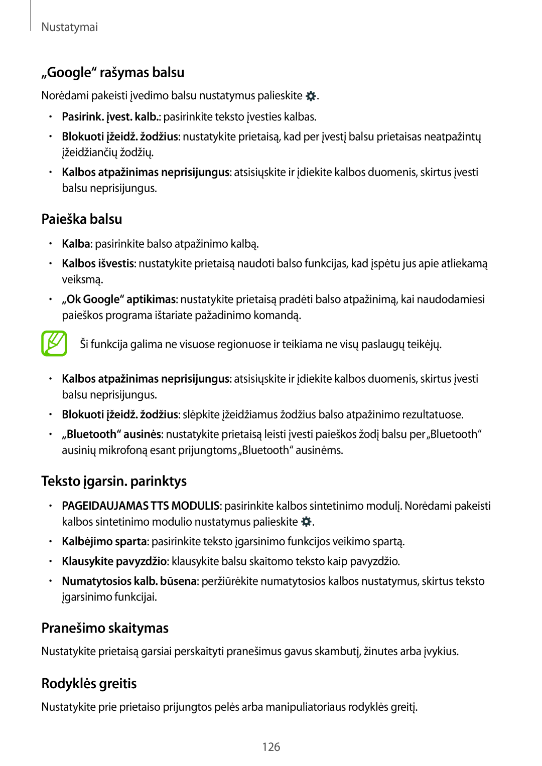 Samsung SM-A500FZDUSEB manual „Google rašymas balsu, Paieška balsu, Teksto įgarsin. parinktys, Pranešimo skaitymas 