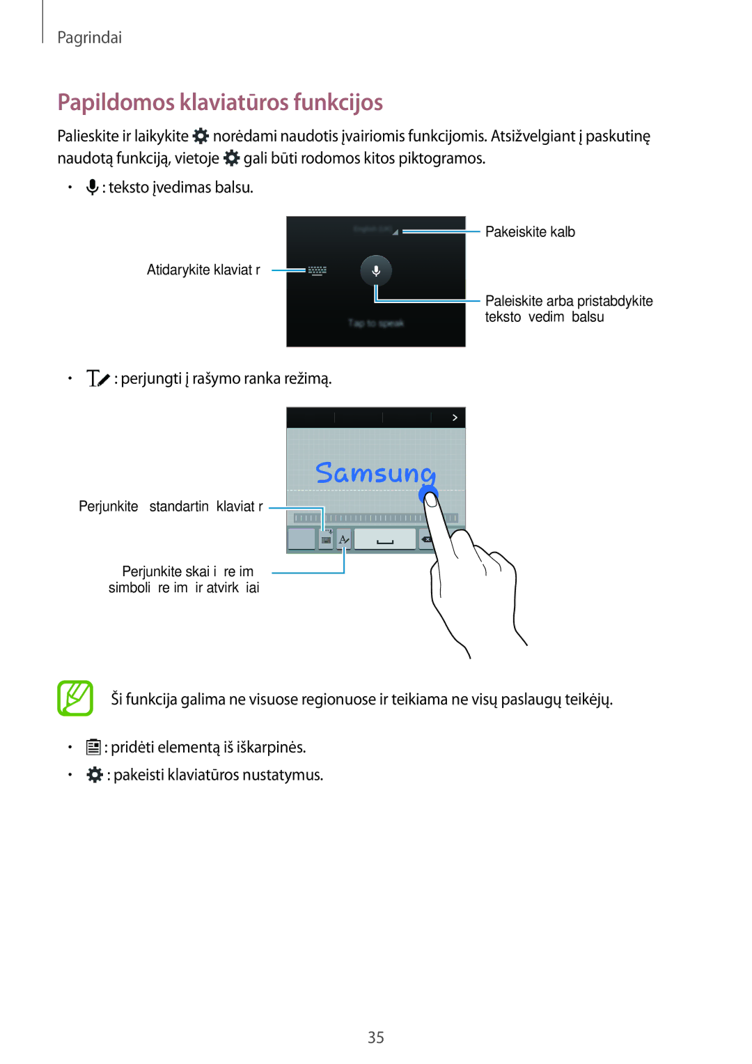 Samsung SM-A500FZDUSEB manual Papildomos klaviatūros funkcijos, Perjungti į rašymo ranka režimą 