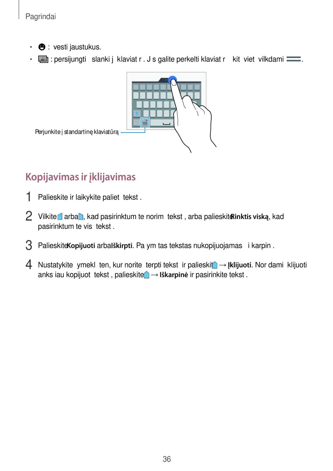 Samsung SM-A500FZDUSEB manual Kopijavimas ir įklijavimas, Įvesti jaustukus 