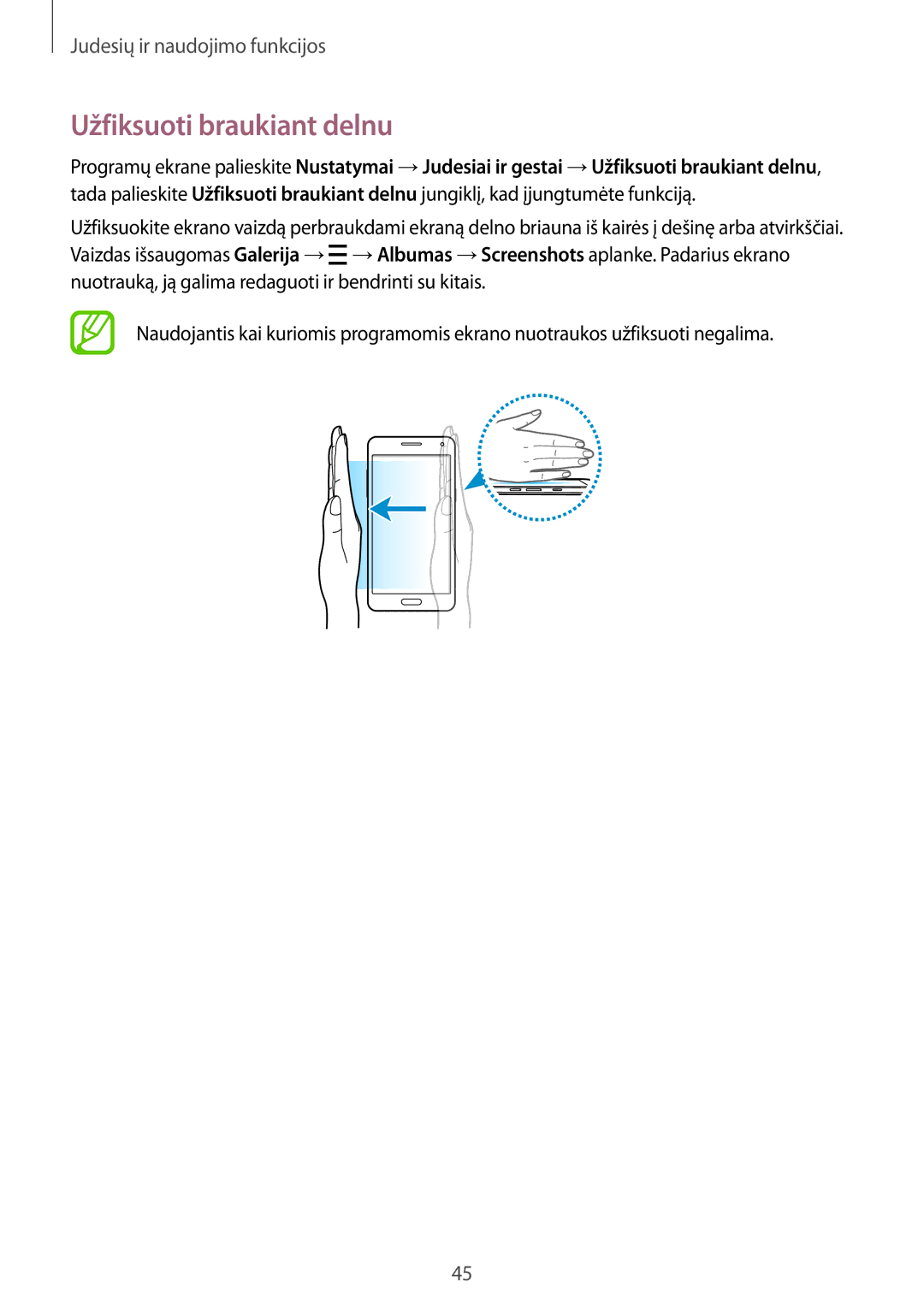 Samsung SM-A500FZDUSEB manual Užfiksuoti braukiant delnu 