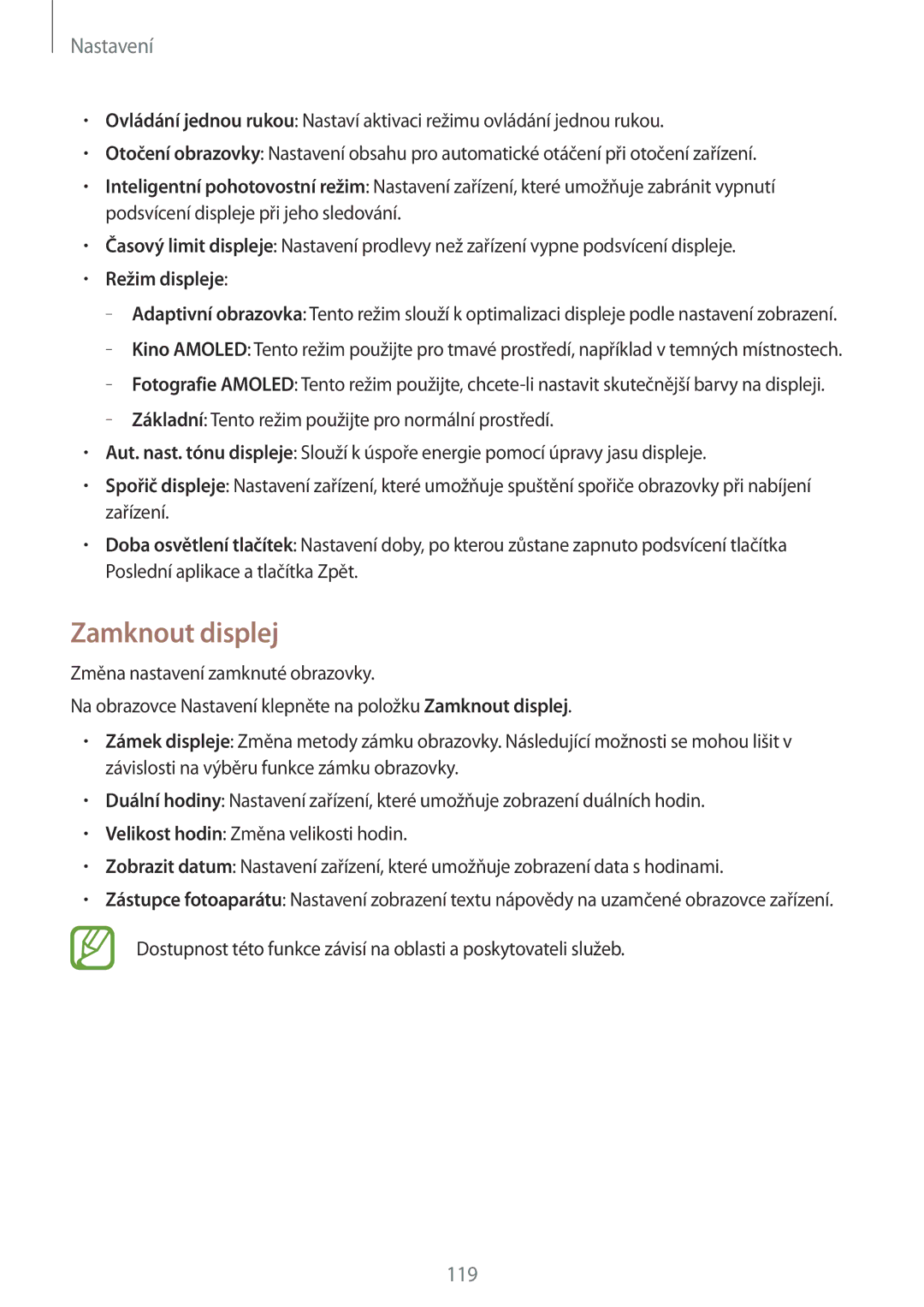 Samsung SM-A500FZKUETL manual Zamknout displej, Režim displeje 