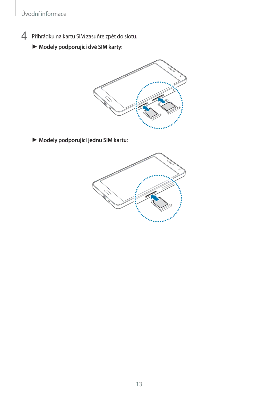 Samsung SM-A500FZKUETL manual Přihrádku na kartu SIM zasuňte zpět do slotu 