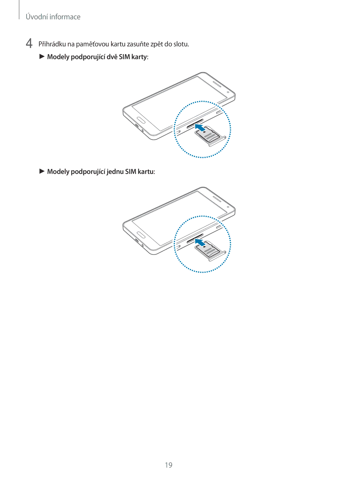 Samsung SM-A500FZKUETL manual Přihrádku na paměťovou kartu zasuňte zpět do slotu 