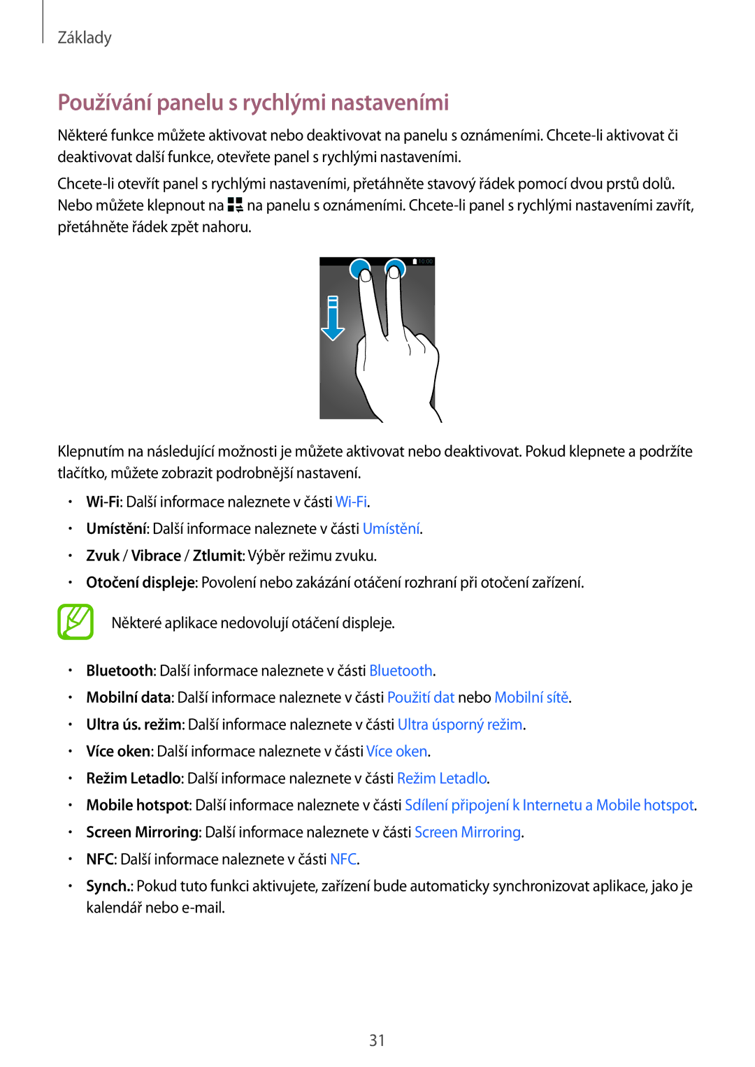 Samsung SM-A500FZKUETL manual Používání panelu s rychlými nastaveními 