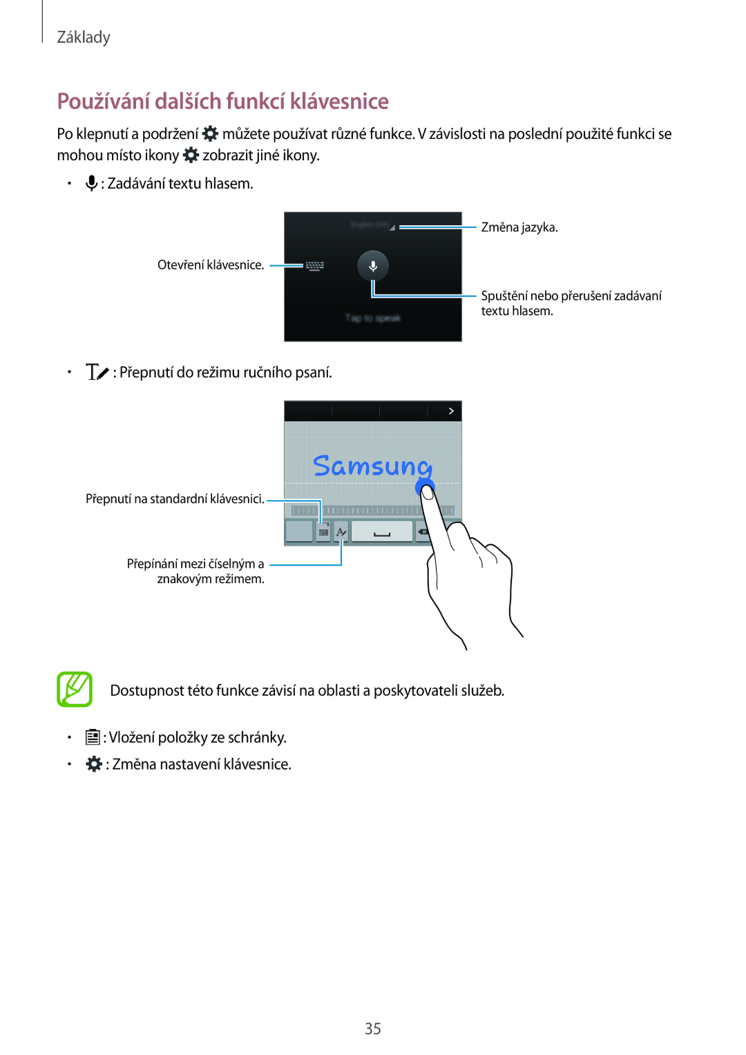 Samsung SM-A500FZKUETL manual Používání dalších funkcí klávesnice 