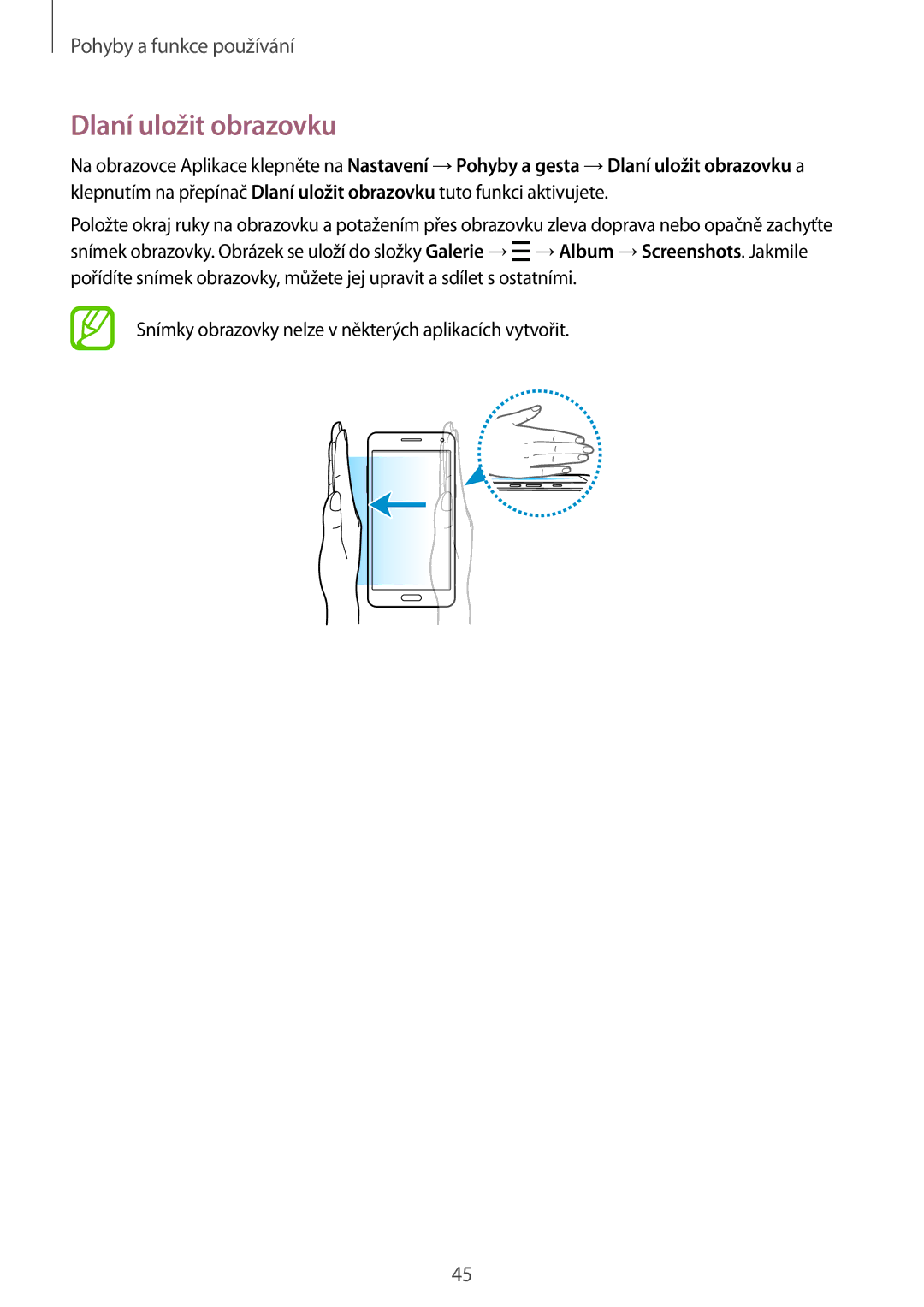 Samsung SM-A500FZKUETL manual Dlaní uložit obrazovku 