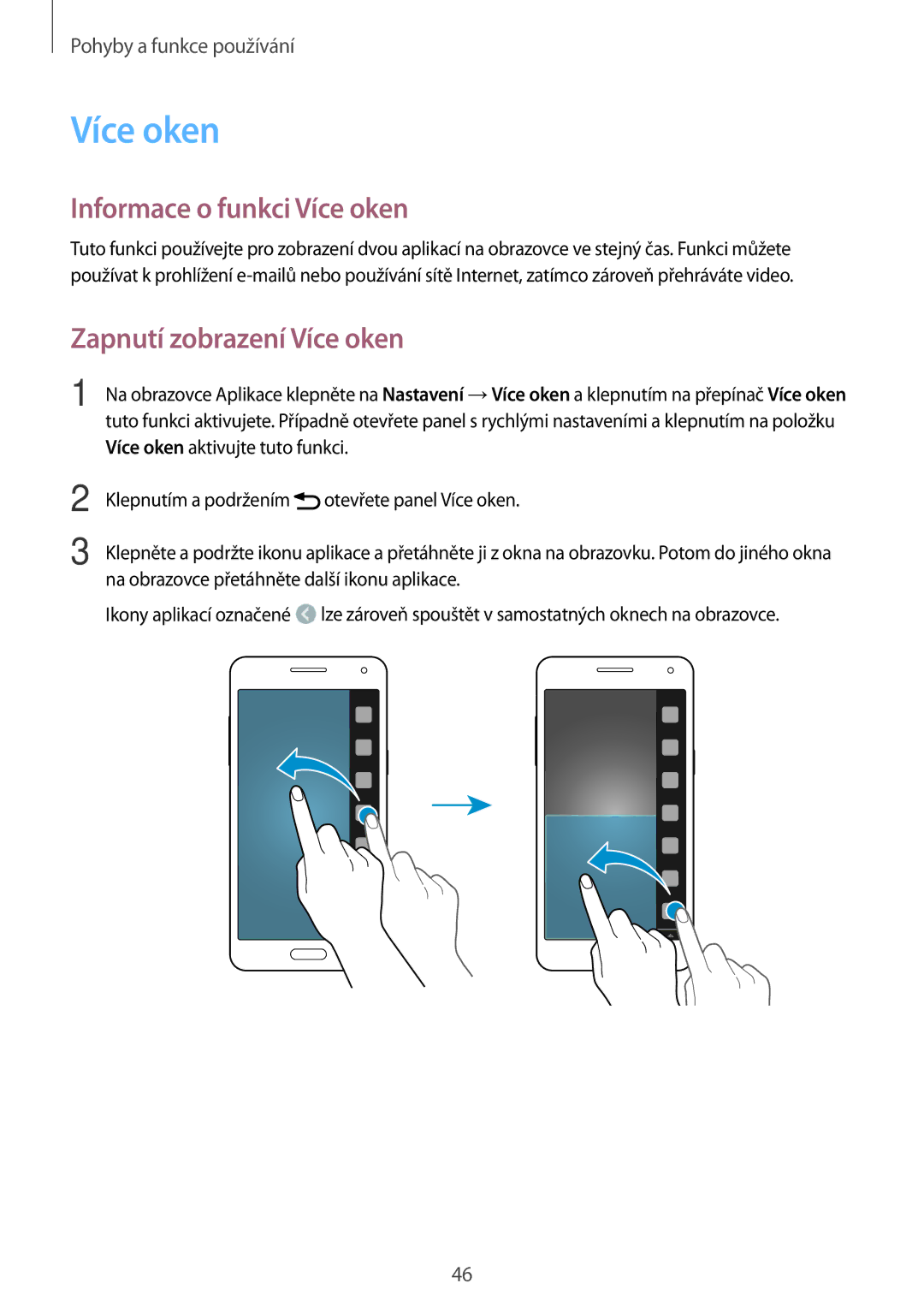 Samsung SM-A500FZKUETL manual Informace o funkci Více oken, Zapnutí zobrazení Více oken 