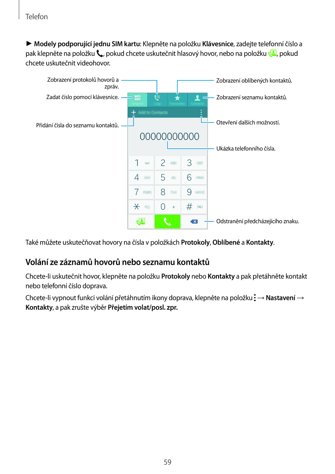 Samsung SM-A500FZKUETL manual Volání ze záznamů hovorů nebo seznamu kontaktů, Telefon 