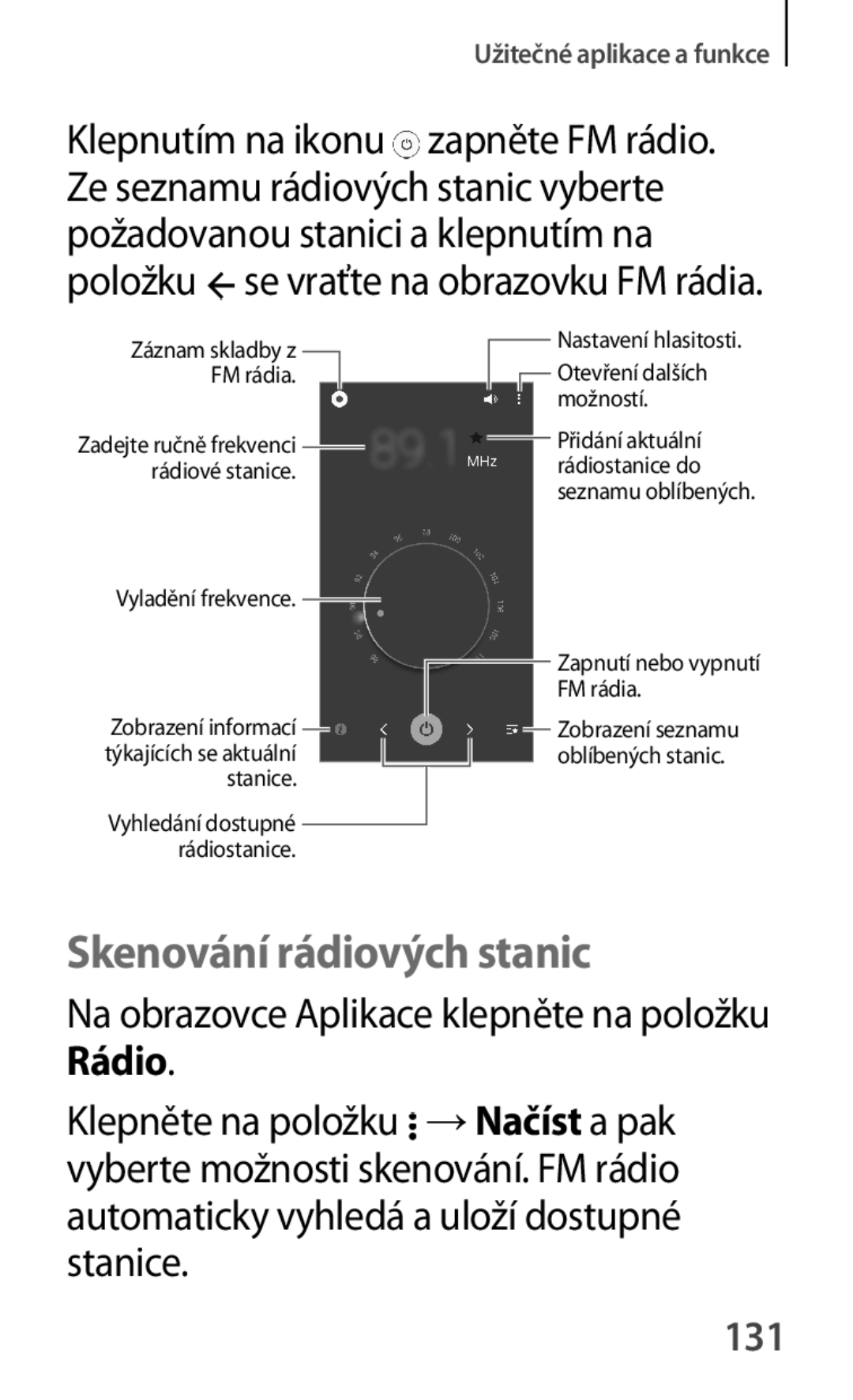 Samsung SM-A500FZKUETL manual Skenování rádiových stanic, 131 