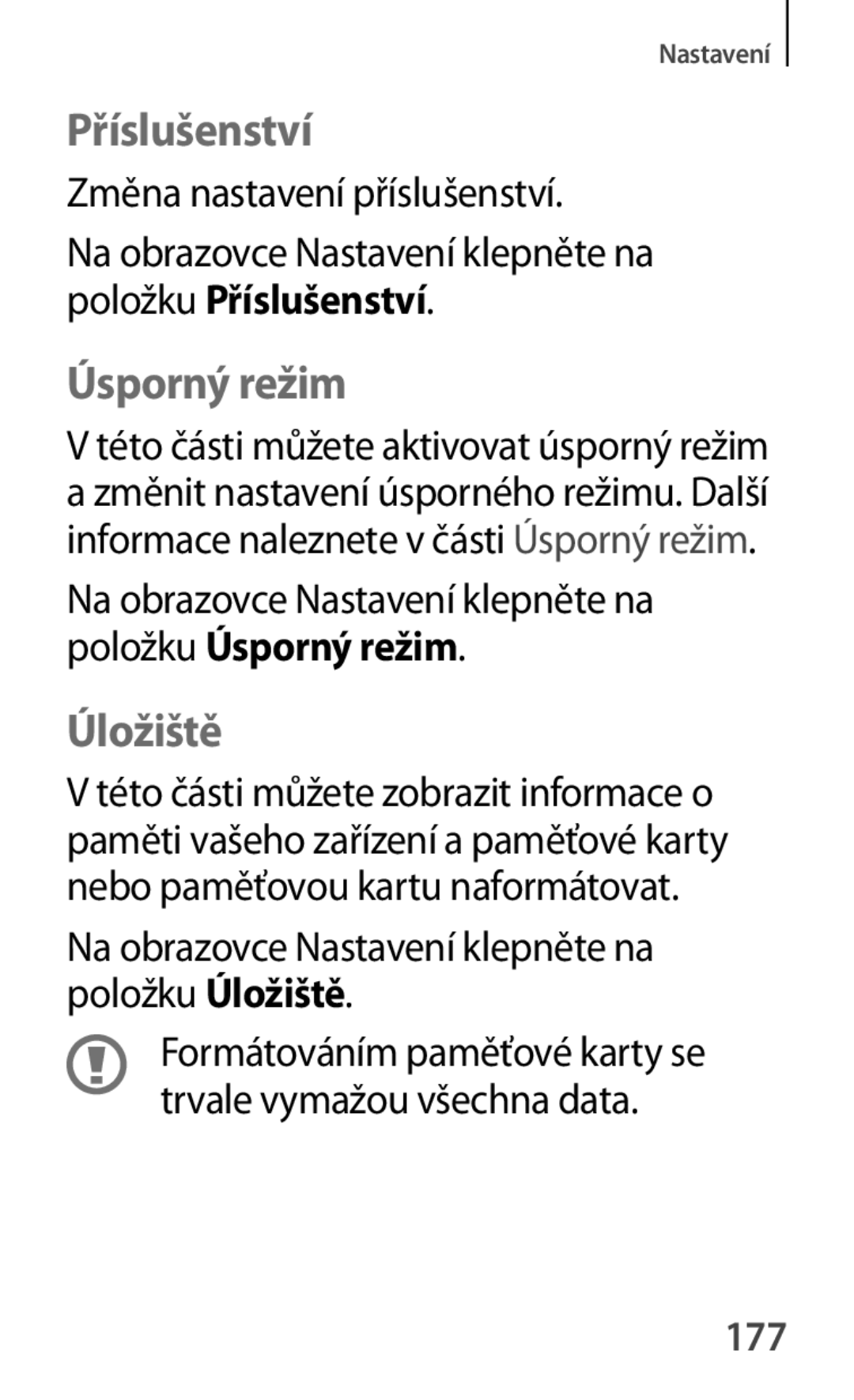 Samsung SM-A500FZKUETL manual Příslušenství, Úložiště, Změna nastavení příslušenství, 177 