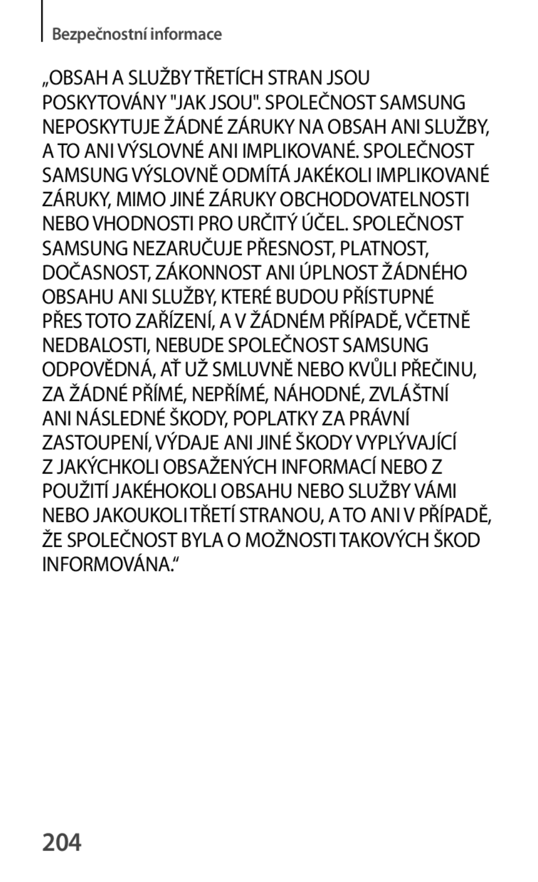 Samsung SM-A500FZKUETL manual 204, „OBSAH a Služby Třetích Stran Jsou 