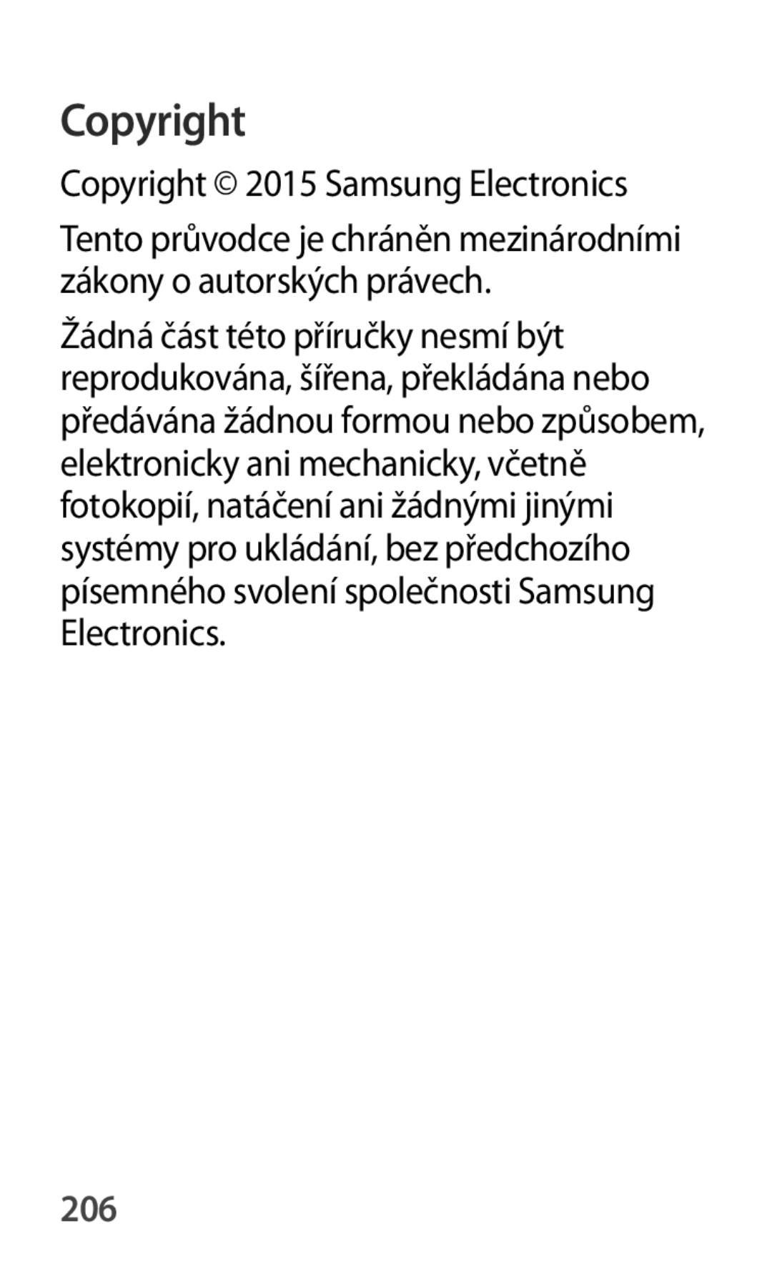 Samsung SM-A500FZKUETL manual Copyright 2015 Samsung Electronics, 206 