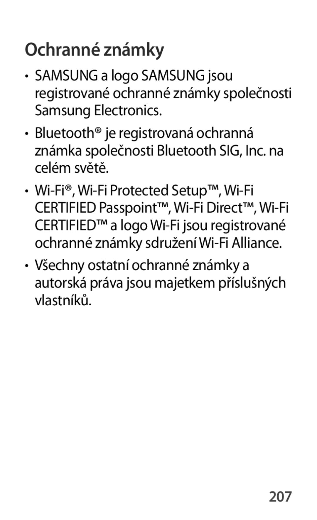 Samsung SM-A500FZKUETL manual Ochranné známky, 207 