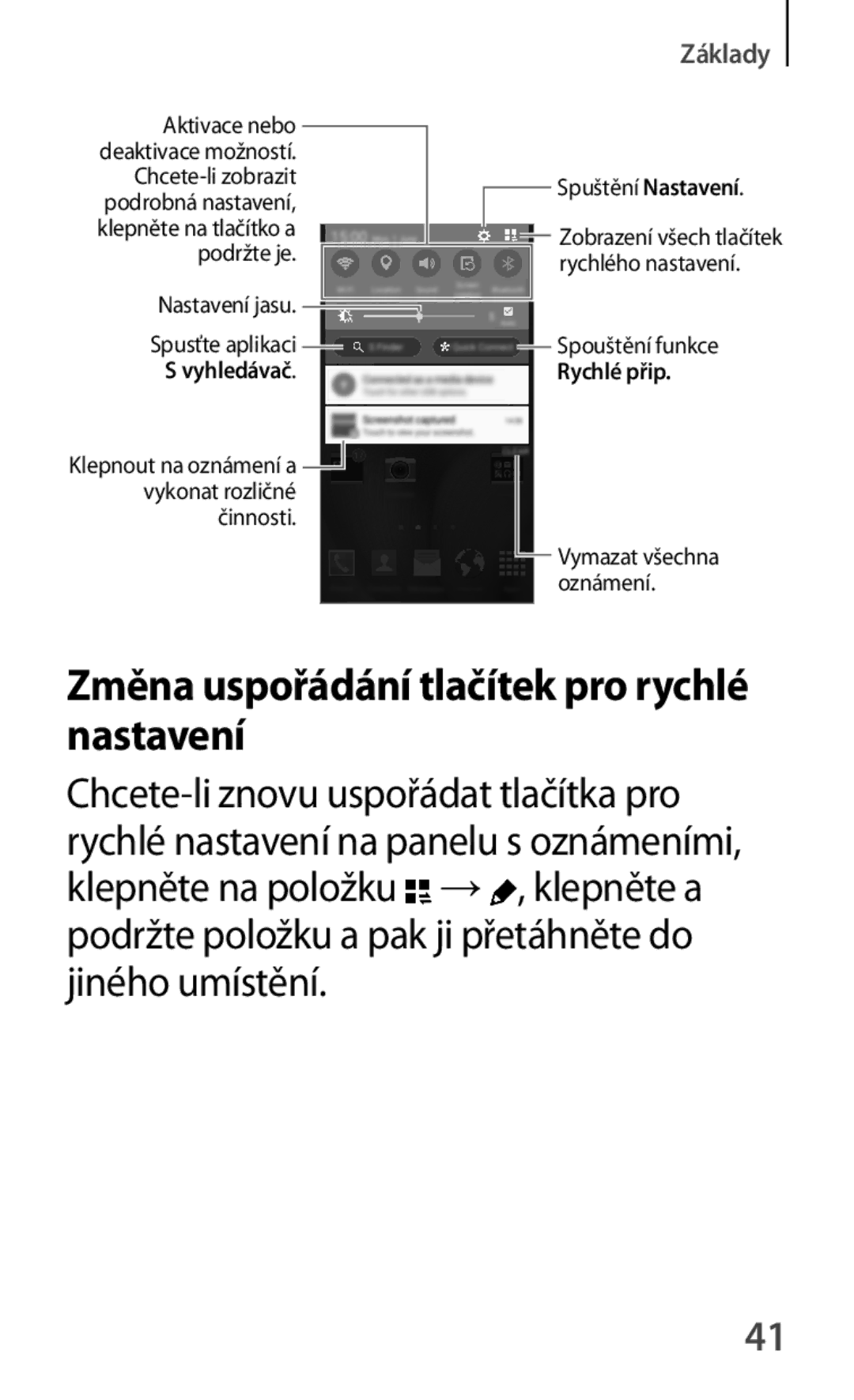 Samsung SM-A500FZKUETL manual Změna uspořádání tlačítek pro rychlé nastavení 