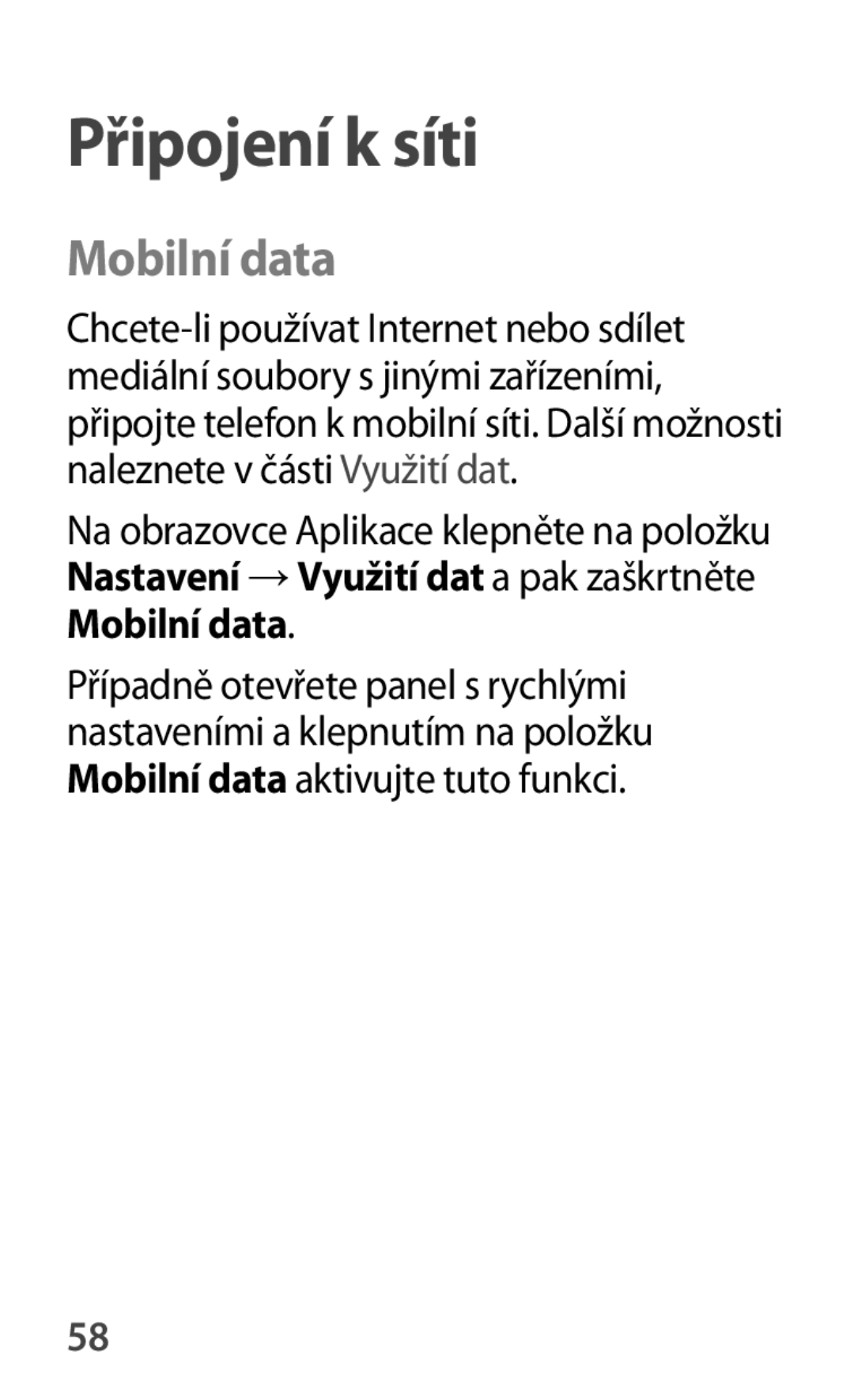 Samsung SM-A500FZKUETL manual Mobilní data 