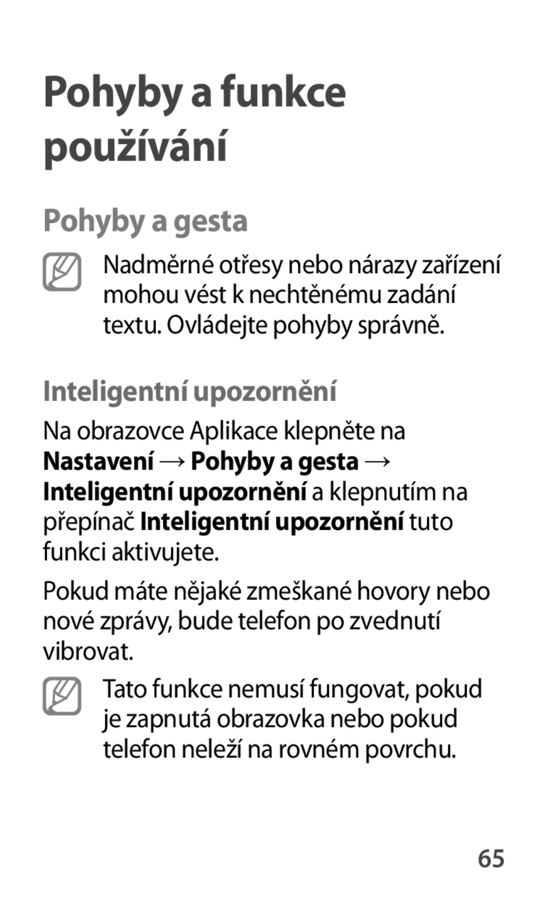 Samsung SM-A500FZKUETL manual Pohyby a gesta, Inteligentní upozornění 