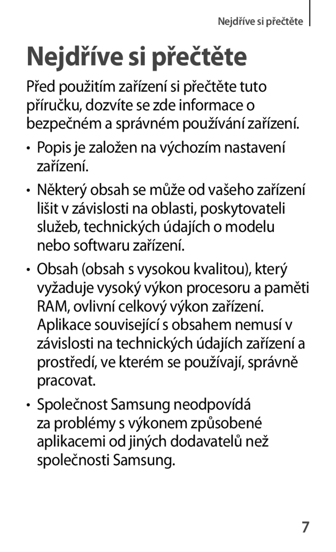 Samsung SM-A500FZKUETL manual Nejdříve si přečtěte, Popis je založen na výchozím nastavení zařízení 