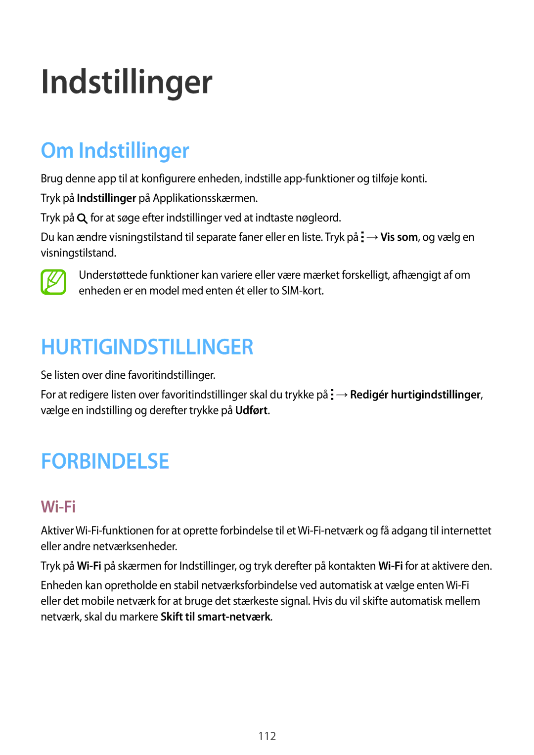 Samsung SM-A500FZWUNEE manual Om Indstillinger, Wi-Fi 